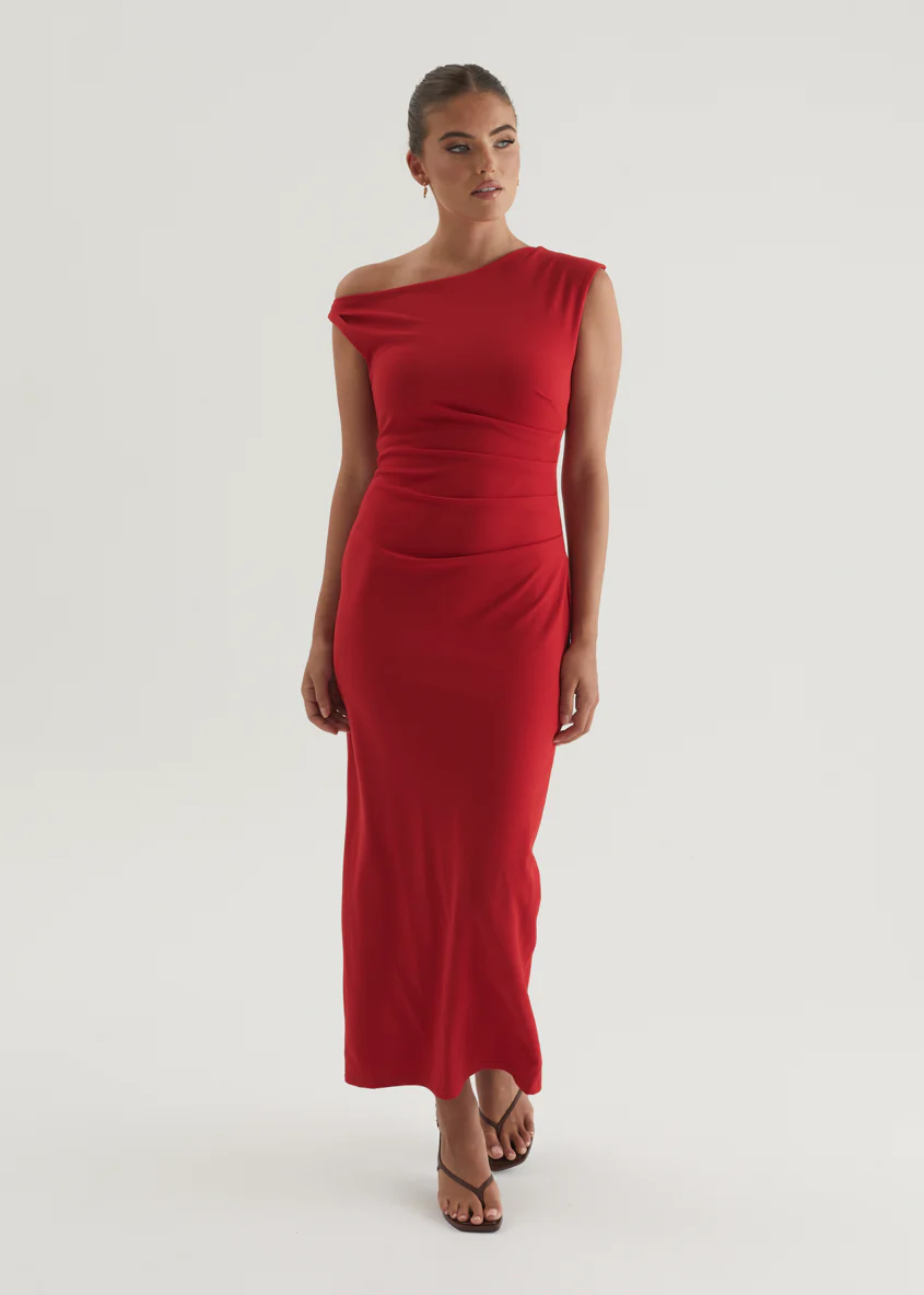 Elsea One Shoulder Maxi Dress - Red - Image 9