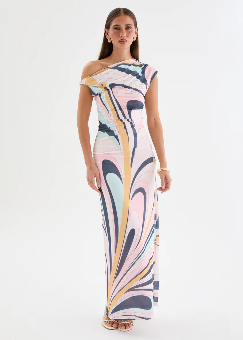 Eltoro Mesh Midi Dress - Pink Swirl Print