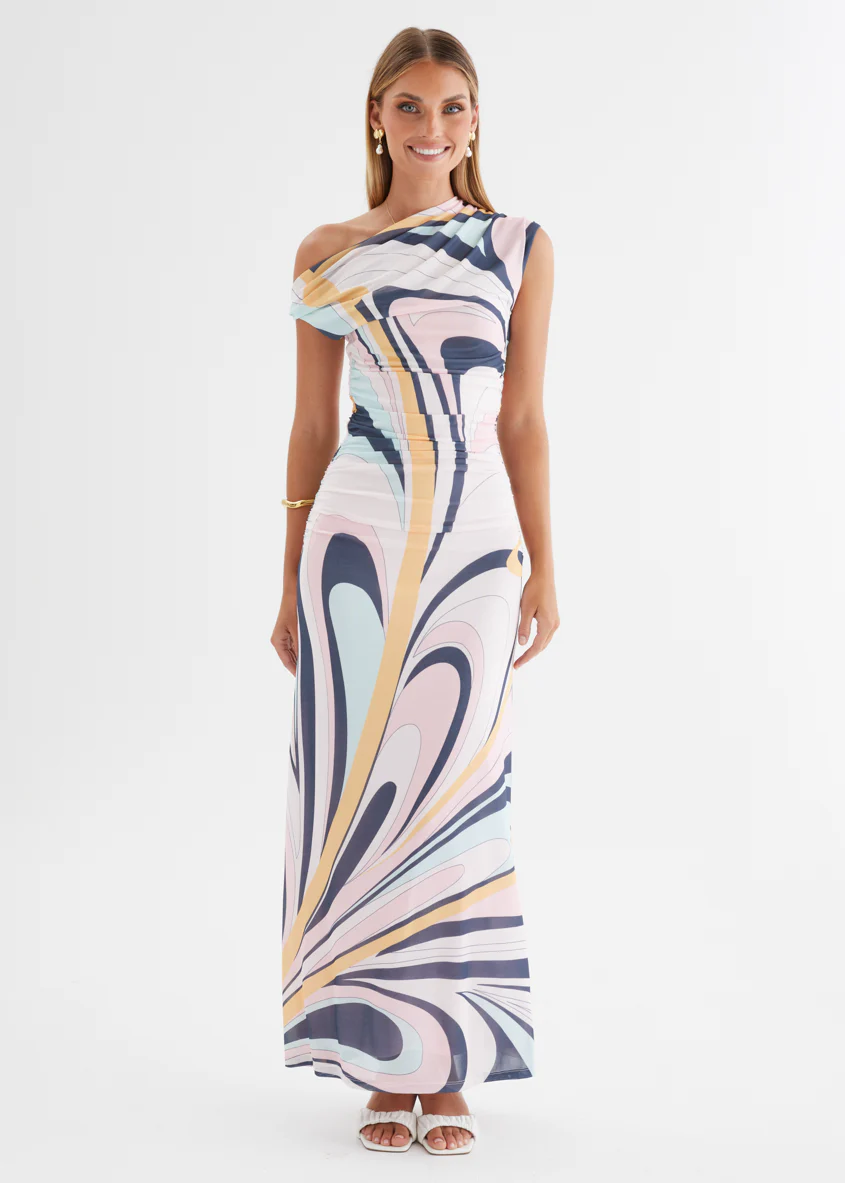Eltoro Mesh Midi Dress - Pink Swirl Print - Image 11