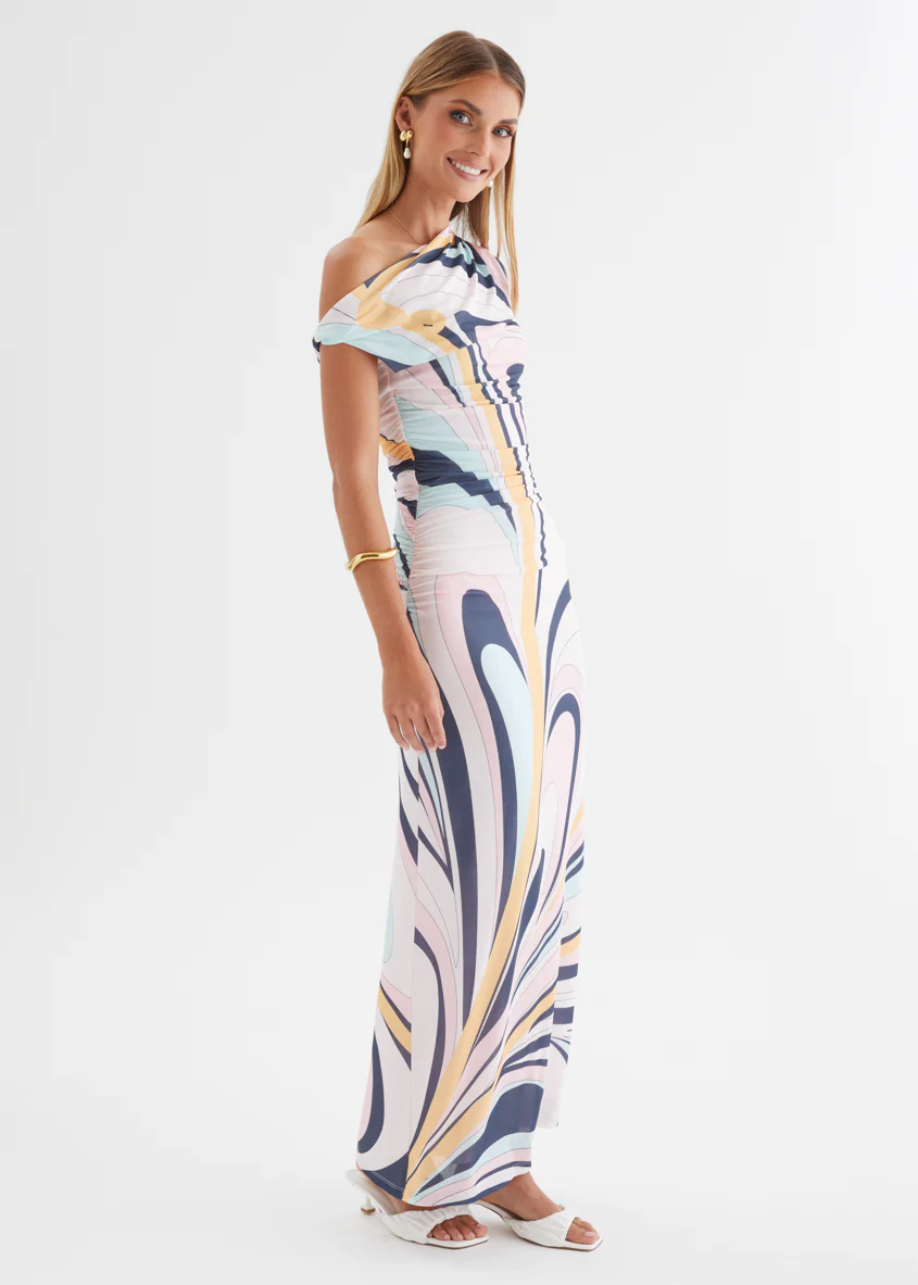 Eltoro Mesh Midi Dress - Pink Swirl Print - Image 12
