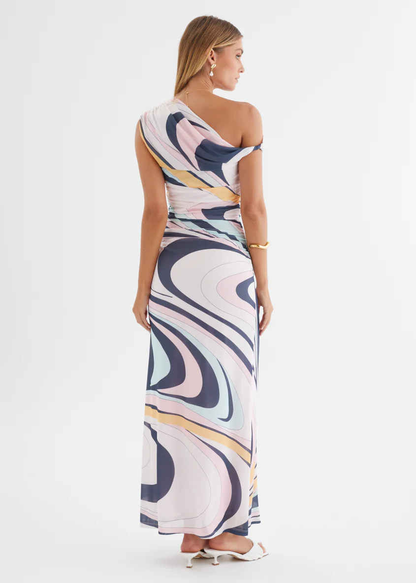 Eltoro Mesh Midi Dress - Pink Swirl Print - Image 13