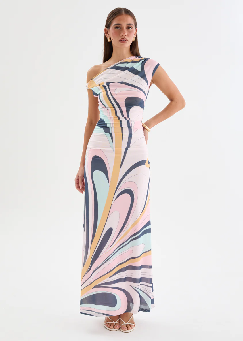 Eltoro Mesh Midi Dress - Pink Swirl Print - Image 3