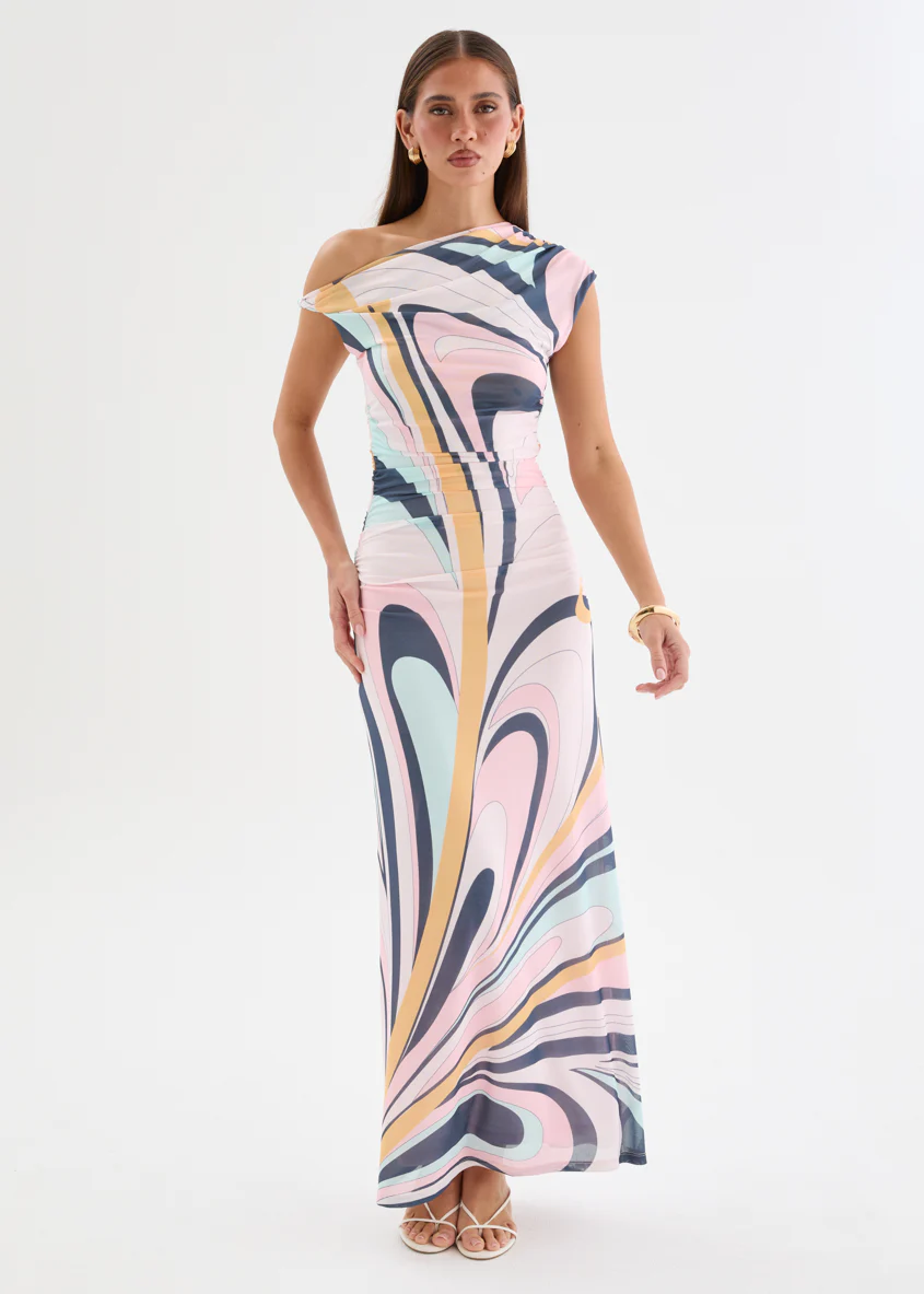 Eltoro Mesh Midi Dress - Pink Swirl Print - Image 4