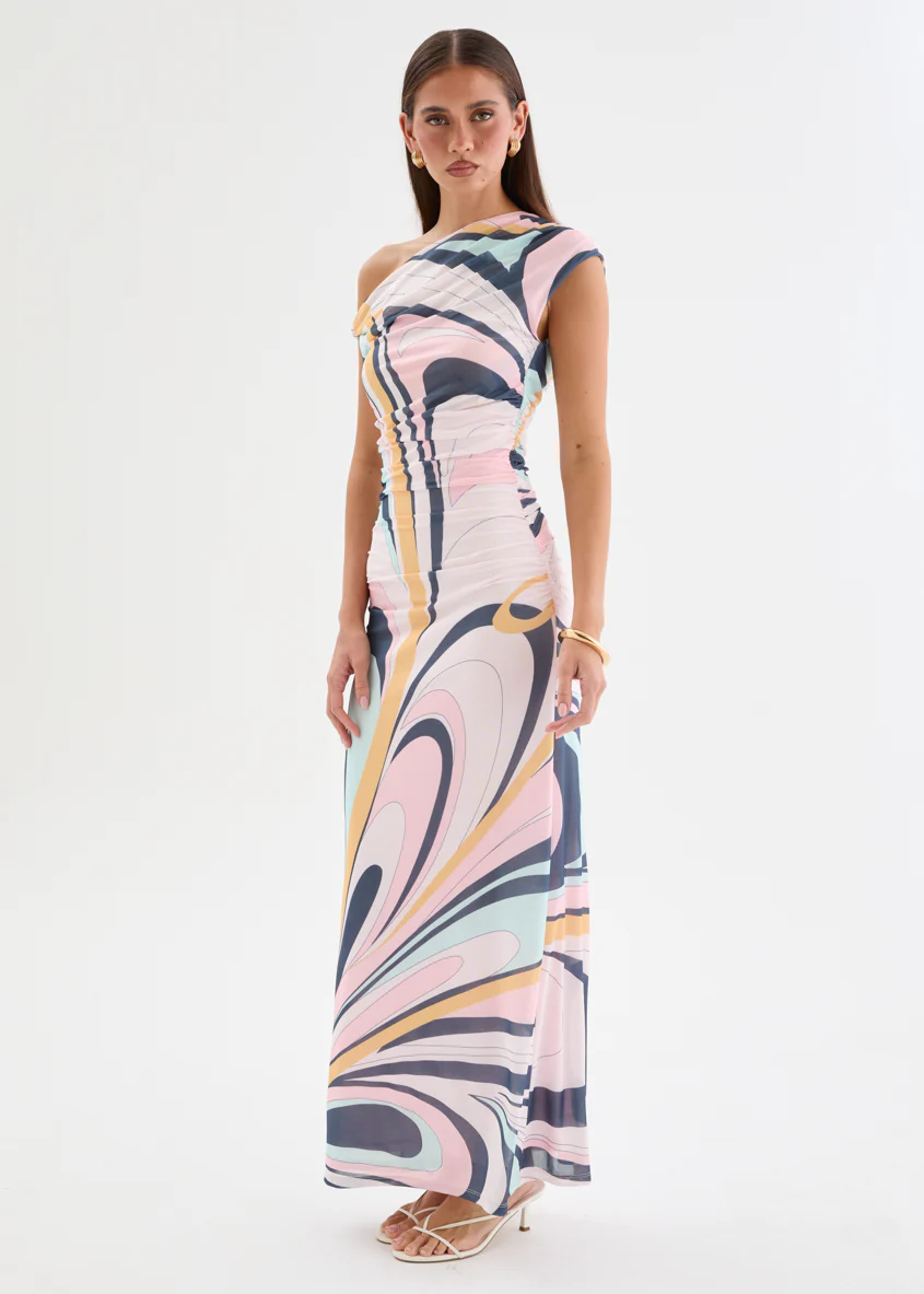 Eltoro Mesh Midi Dress - Pink Swirl Print - Image 5