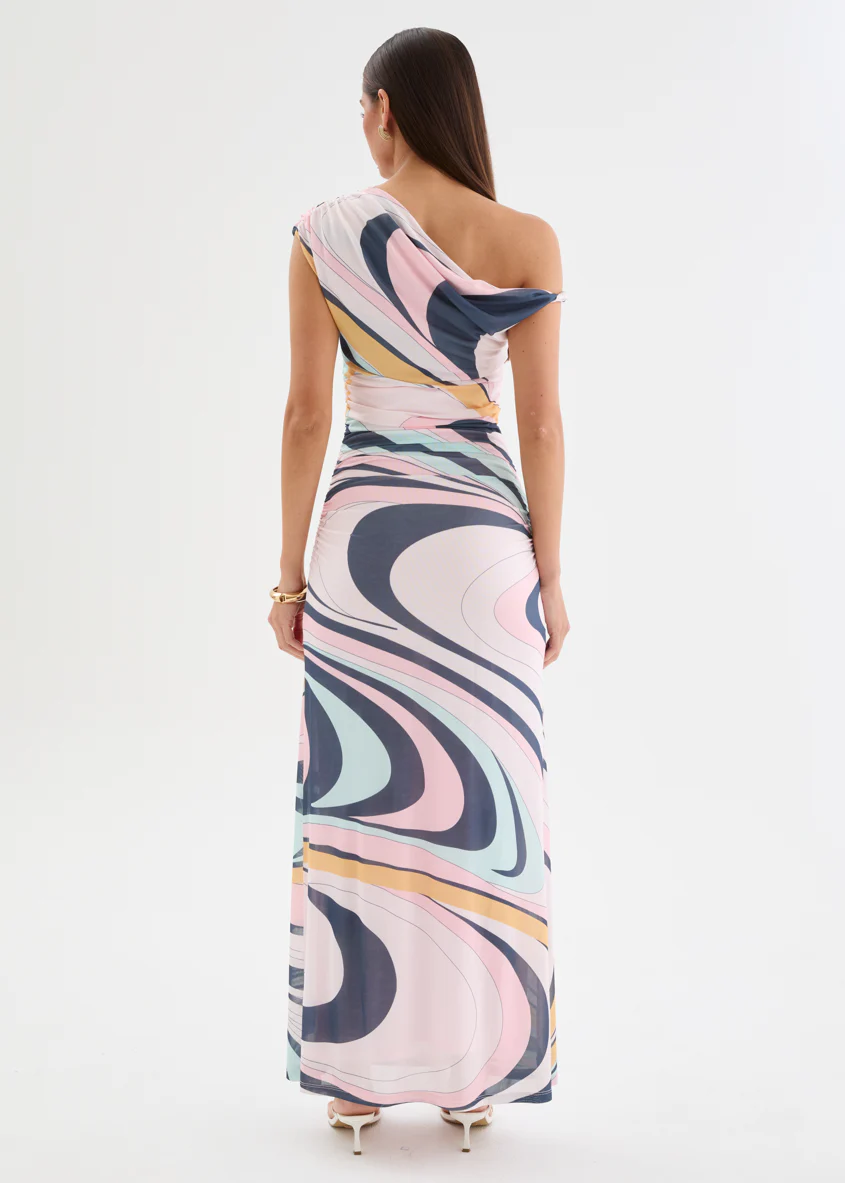 Eltoro Mesh Midi Dress - Pink Swirl Print - Image 6