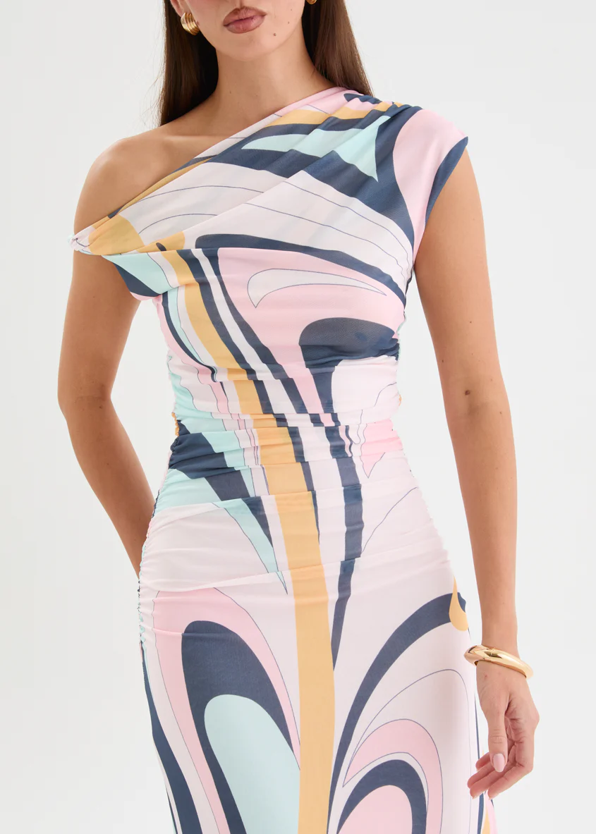 Eltoro Mesh Midi Dress - Pink Swirl Print - Image 7