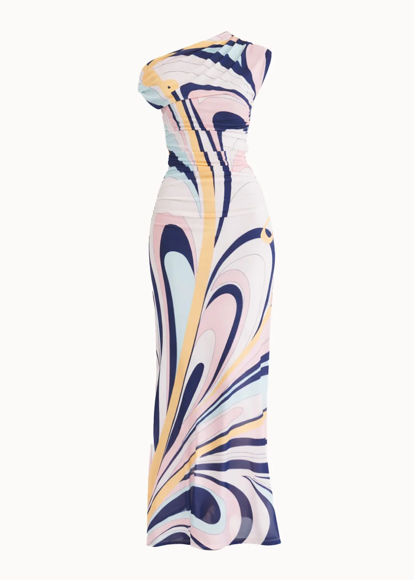 Eltoro Mesh Midi Dress - Pink Swirl Print - Image 8