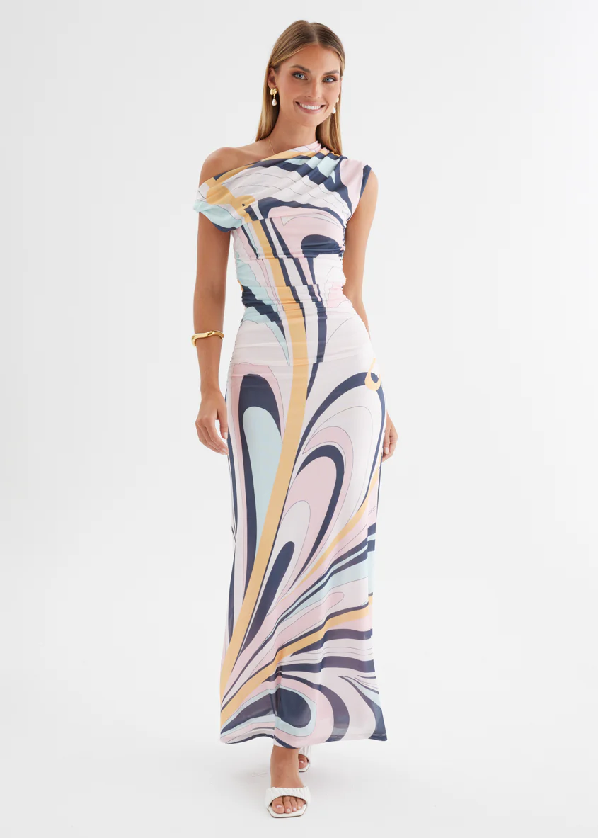 Eltoro Mesh Midi Dress - Pink Swirl Print - Image 9