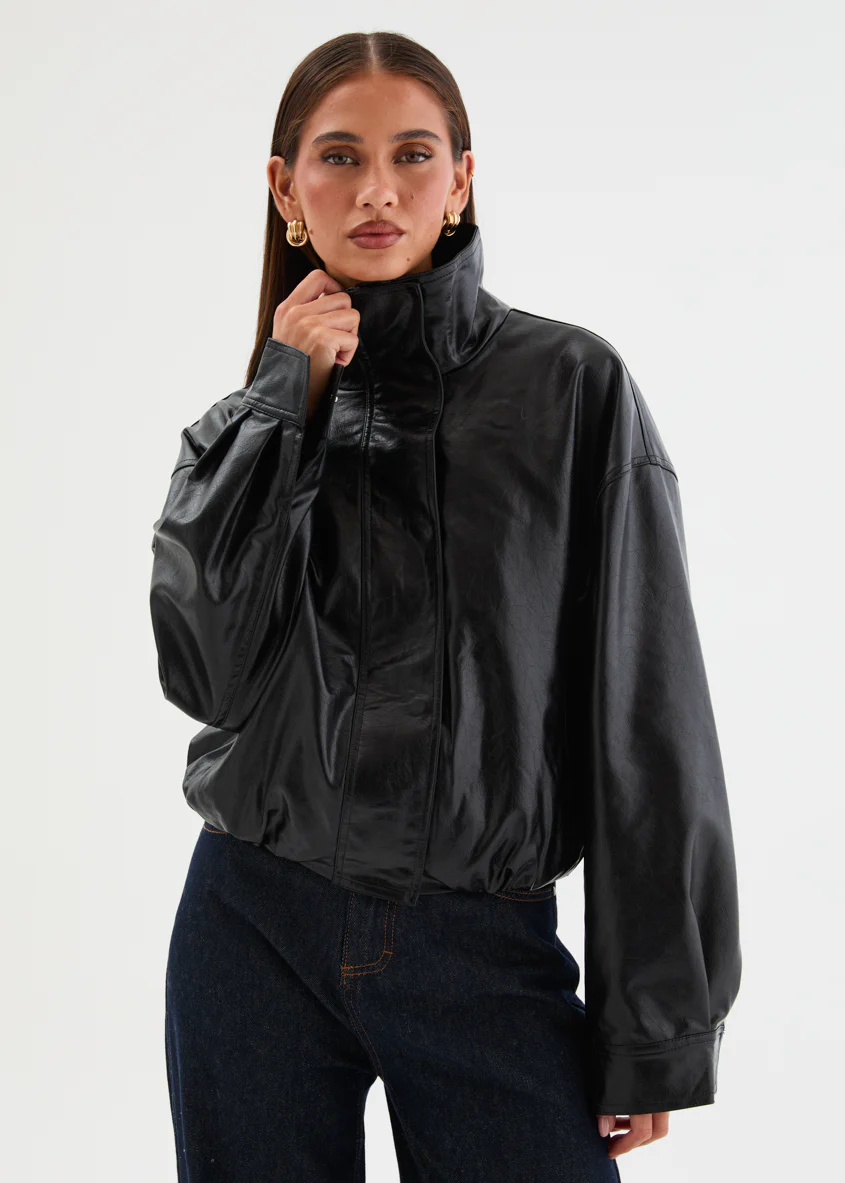 Elvis PU Bomber Jacket - Black - Image 10