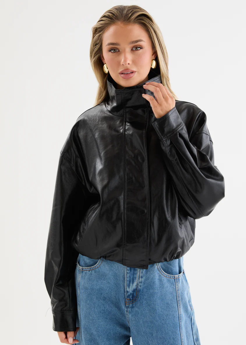 Elvis PU Bomber Jacket - Black - Image 4
