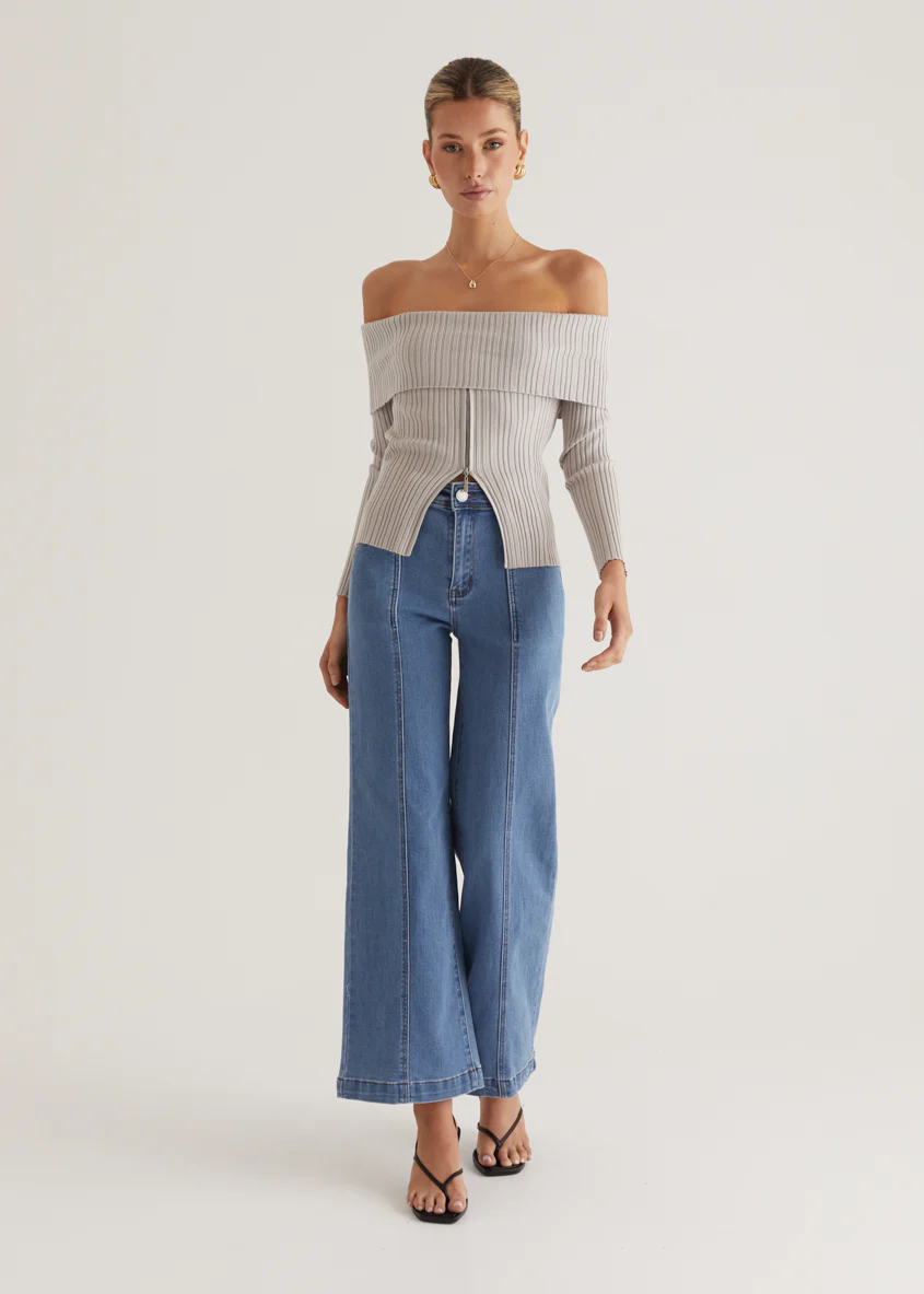 Ember Off Shoulder Knit Top - Stone - Image 10