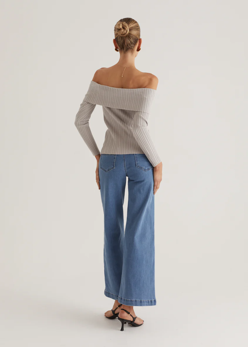 Ember Off Shoulder Knit Top - Stone - Image 14