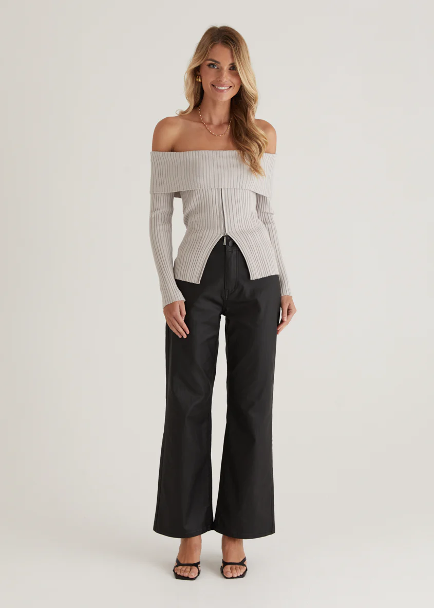 Ember Off Shoulder Knit Top - Stone - Image 3