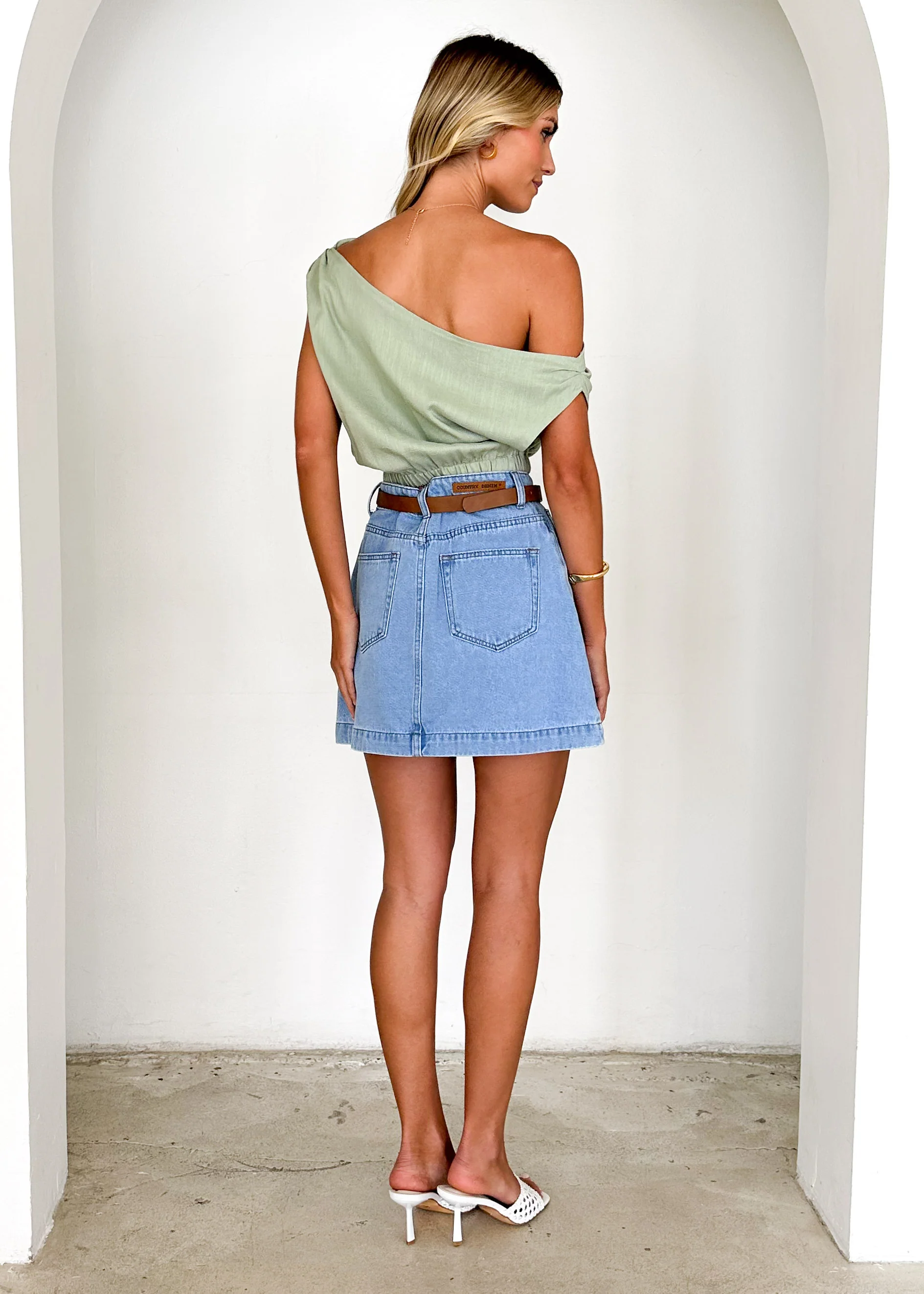 Emiko One Shoulder Crop - Sage - Image 14