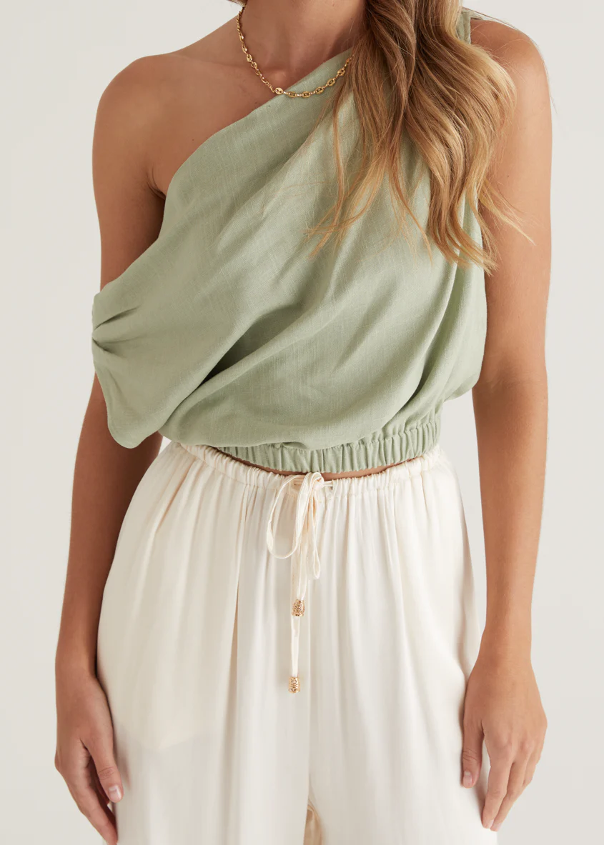 Emiko One Shoulder Crop - Sage - Image 9
