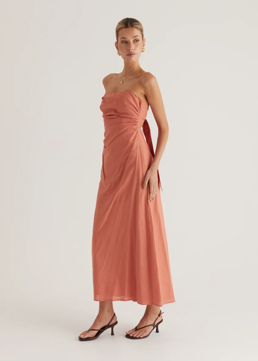 Emily Strapless Maxi Dress - Coral - Image 9
