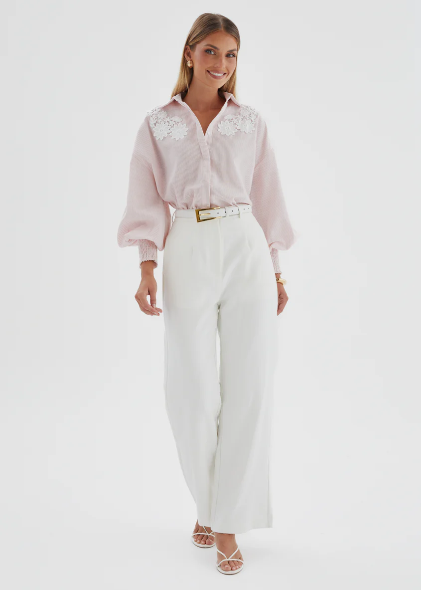 Emmery Embroidered Shirt - Pink Stripe