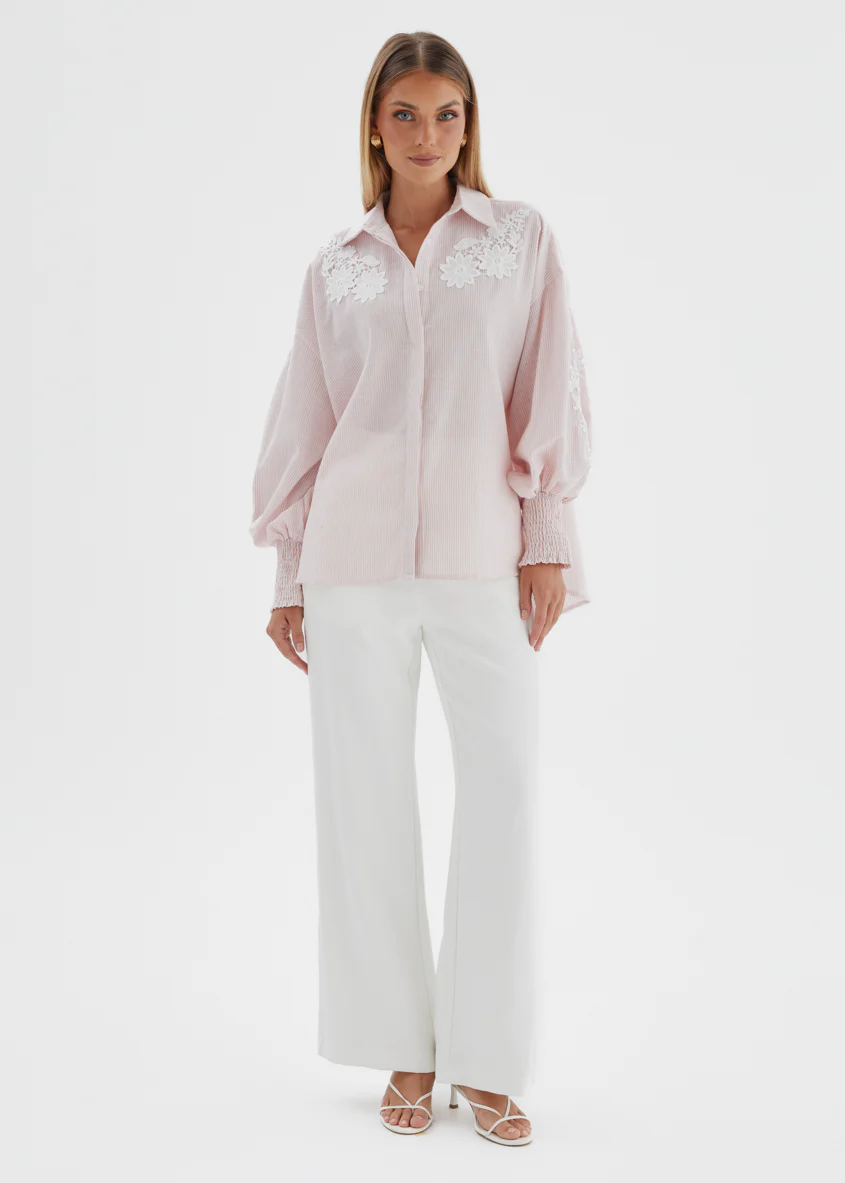 Emmery Embroidered Shirt - Pink Stripe - Image 4