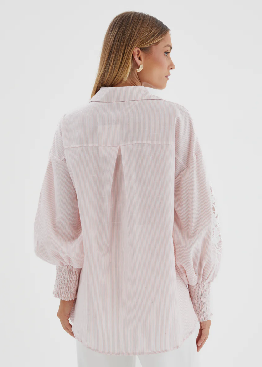 Emmery Embroidered Shirt - Pink Stripe - Image 6