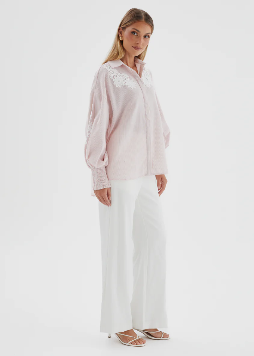 Emmery Embroidered Shirt - Pink Stripe - Image 7