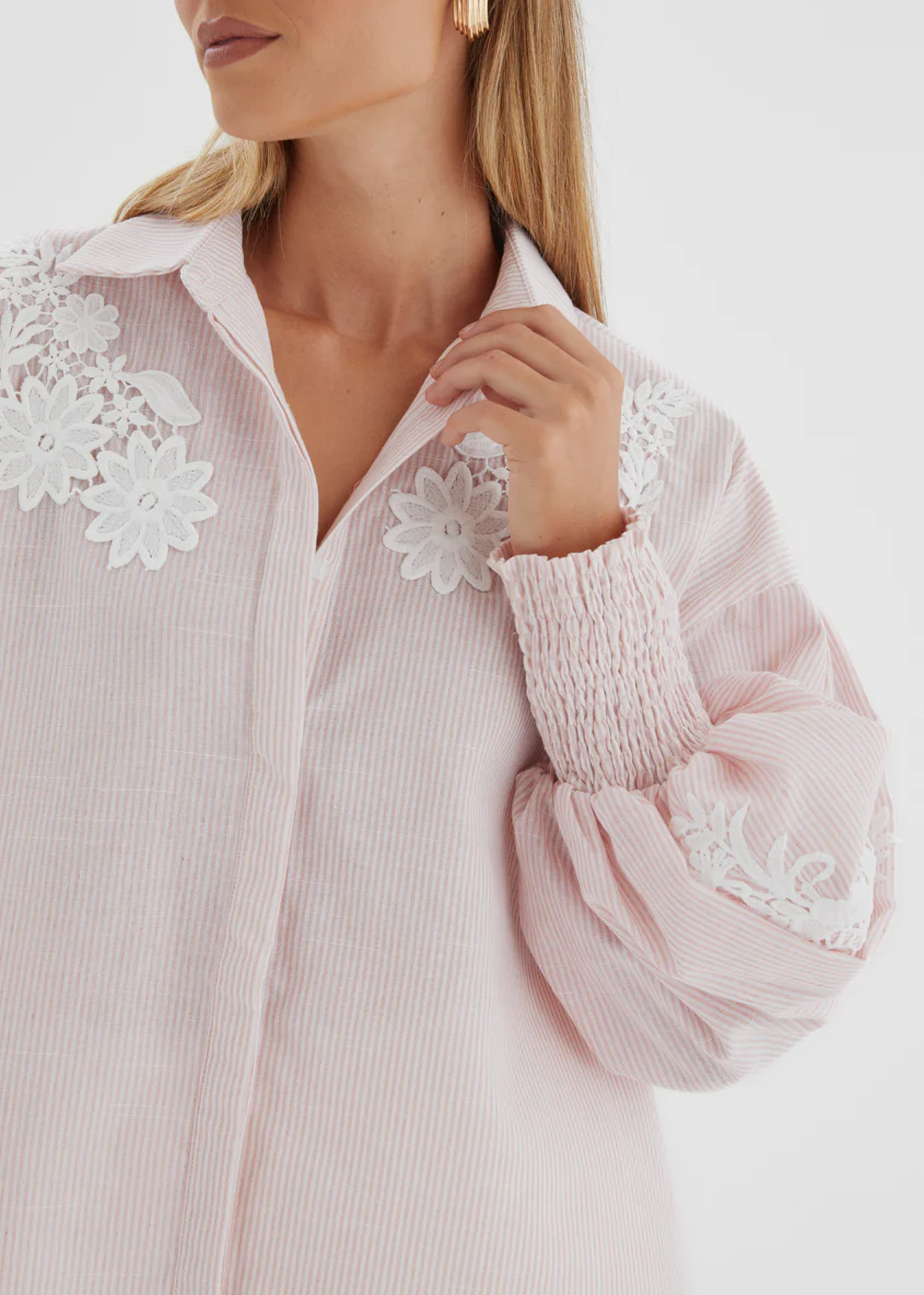 Emmery Embroidered Shirt - Pink Stripe - Image 8
