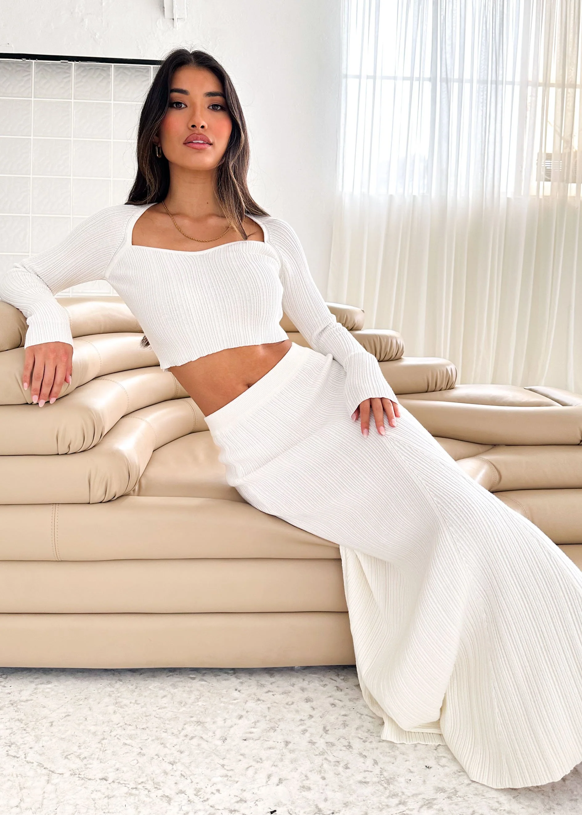 Enota Knit Maxi Skirt - Off White - Image 2