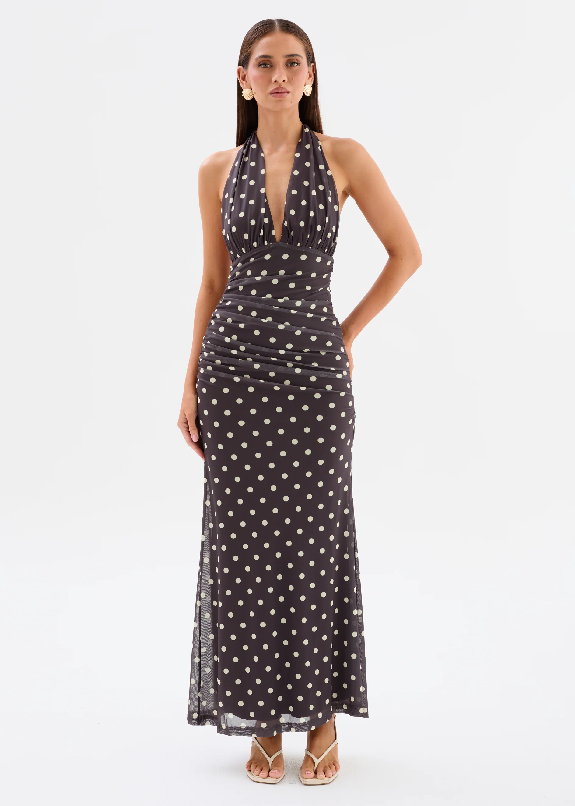 Erika Halter Mesh Maxi Dress - Espresso Polka