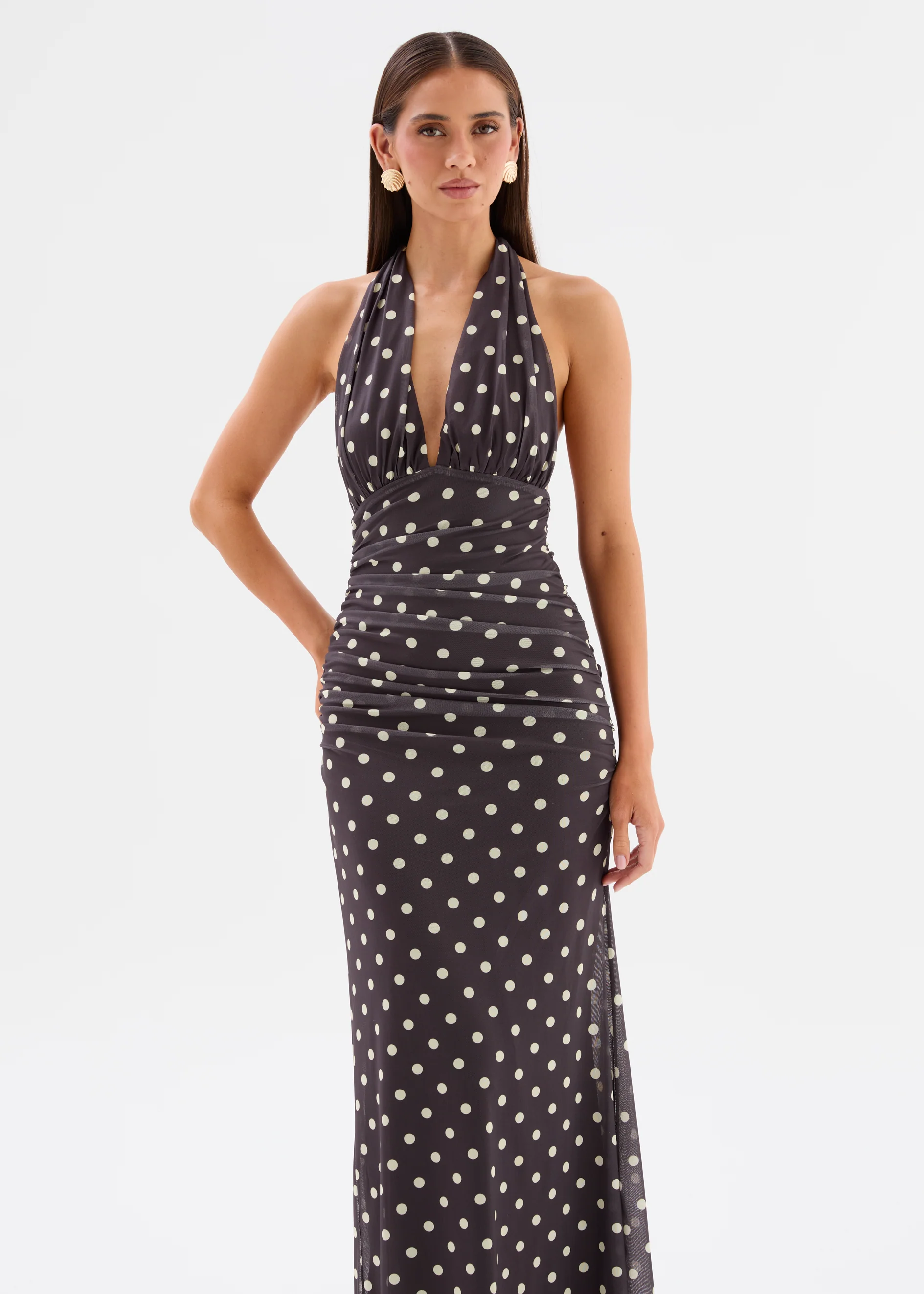 Erika Halter Mesh Maxi Dress - Espresso Polka - Image 3