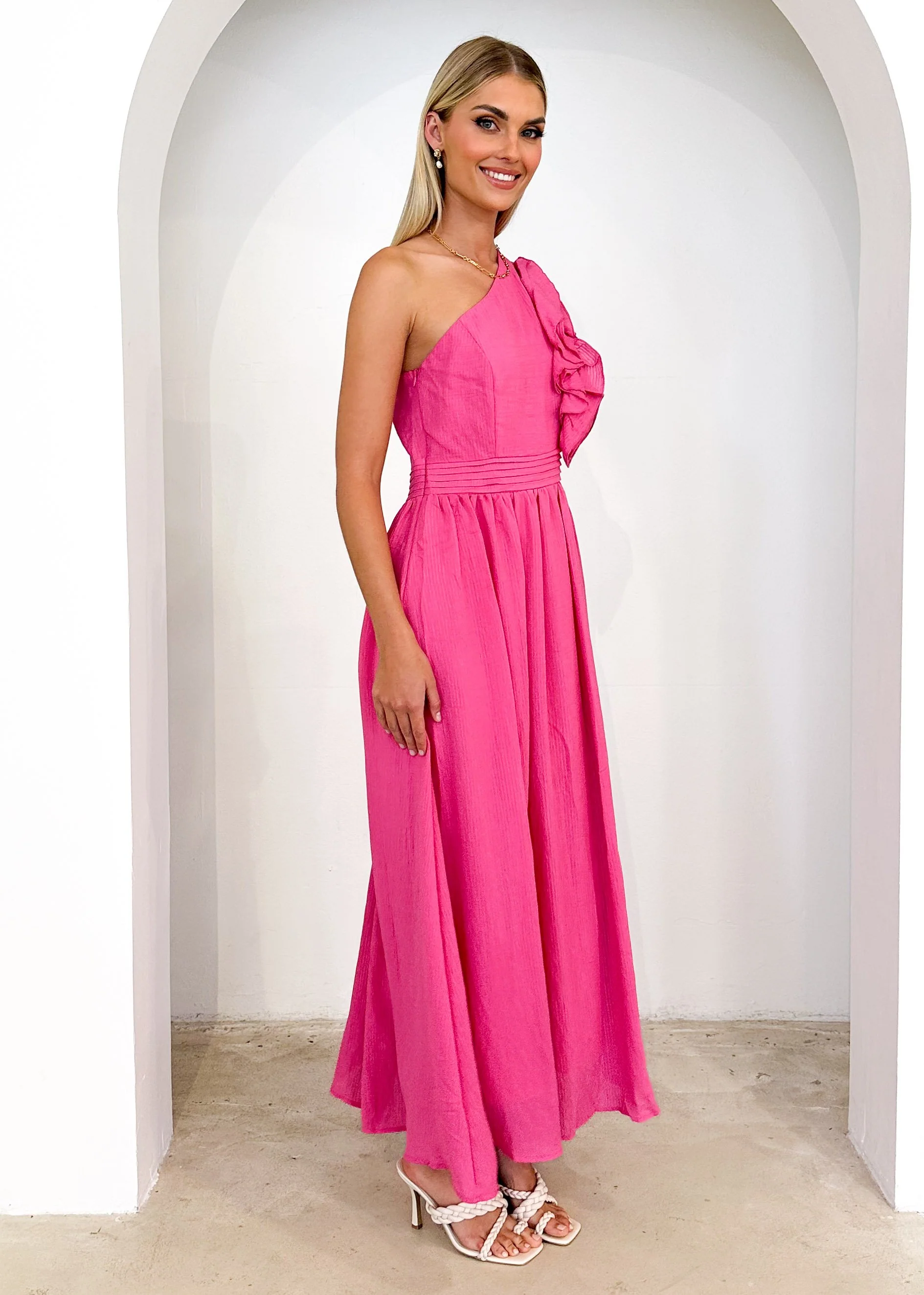 Essja One Shoulder Midi Dress - Pink - Image 4
