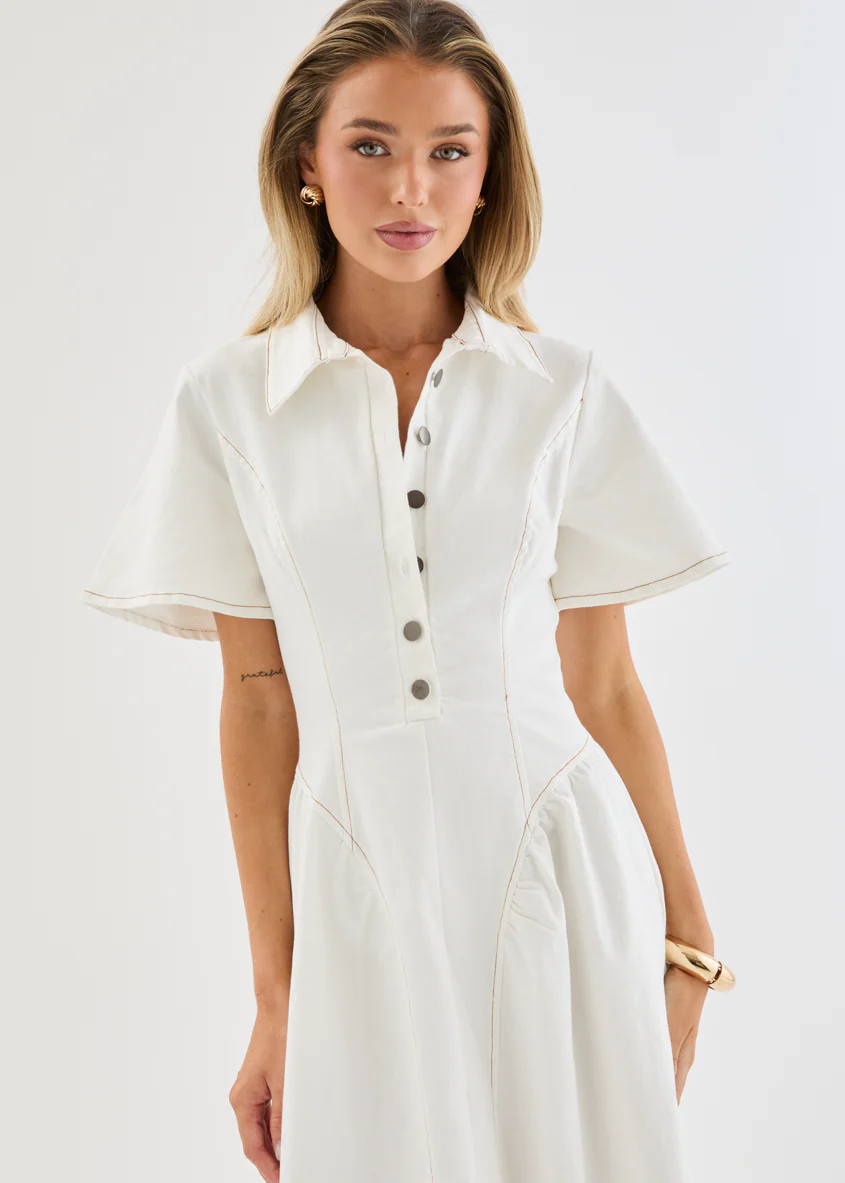 Eunice Denim Maxi Dress - Off White - Image 9