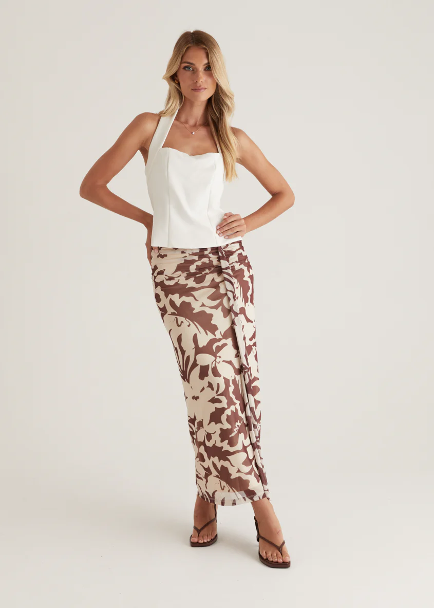 Eyso Mesh Maxi Skirt - Choc Flowers - Image 3