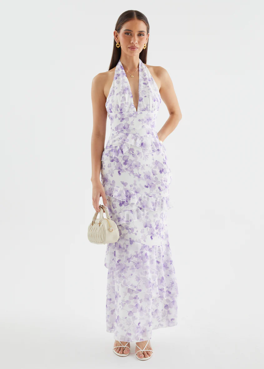 Ferryn Halter Maxi Dress - Purple Floral - Image 4