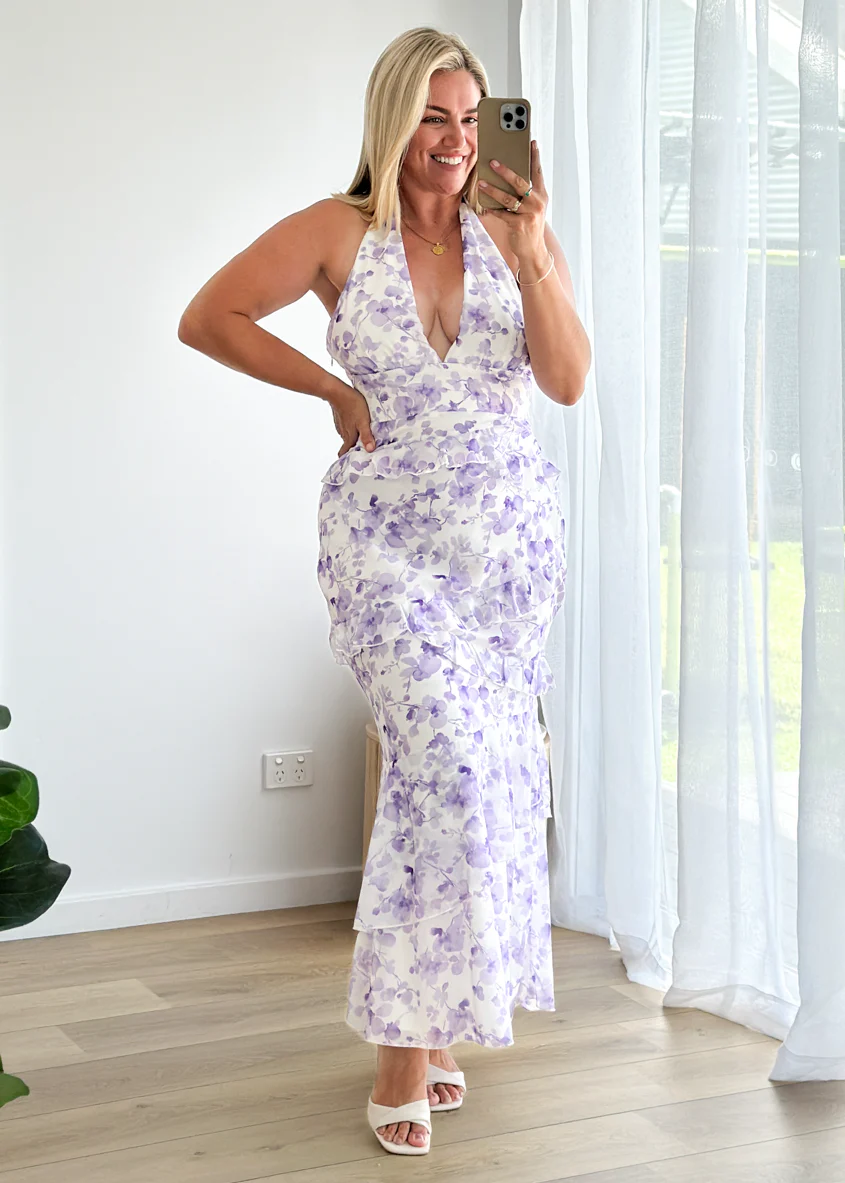 Ferryn Halter Maxi Dress - Purple Floral - Image 5