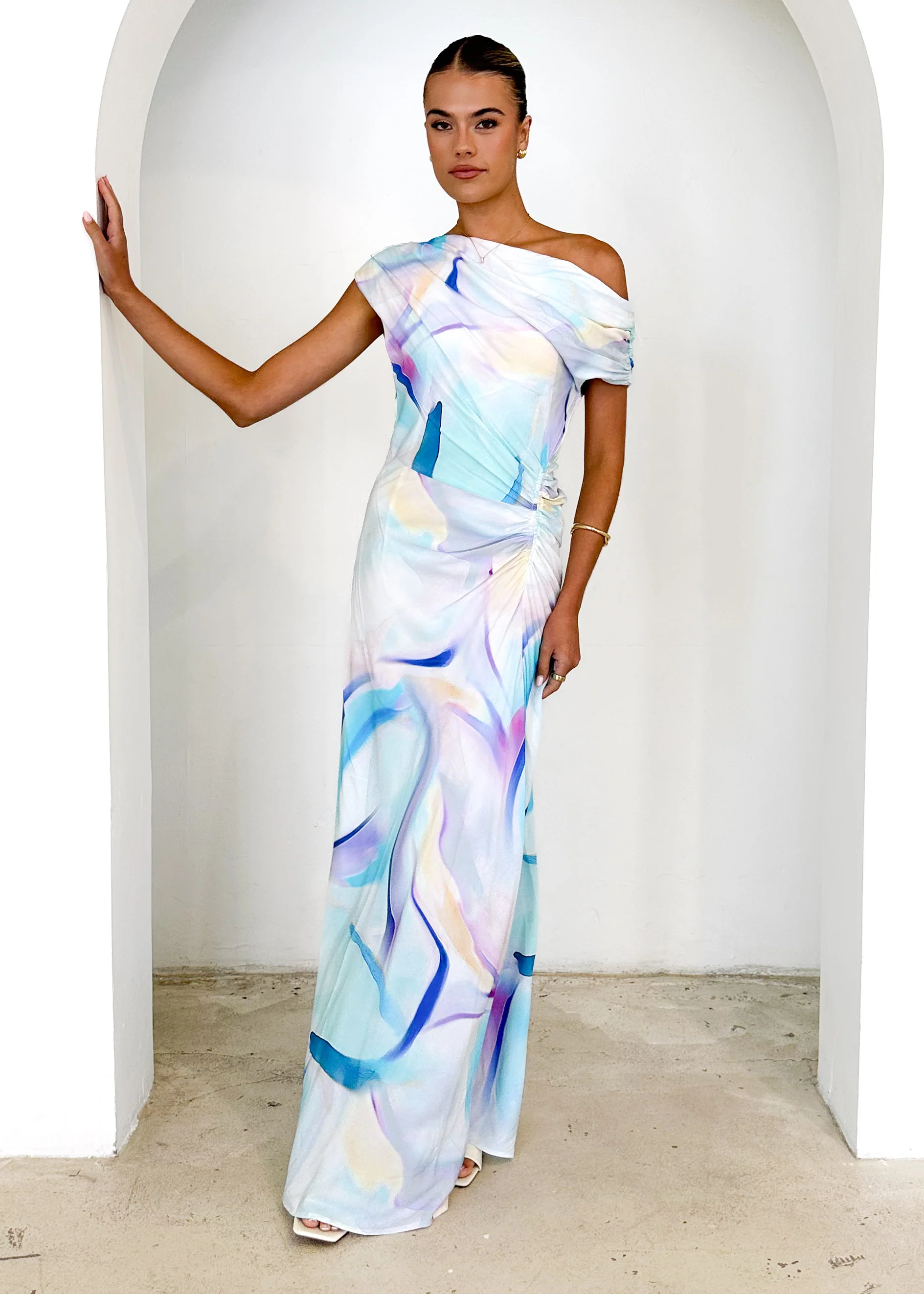 Flirtini One Shoulder Maxi Dress - Blue Swirl - Image 3