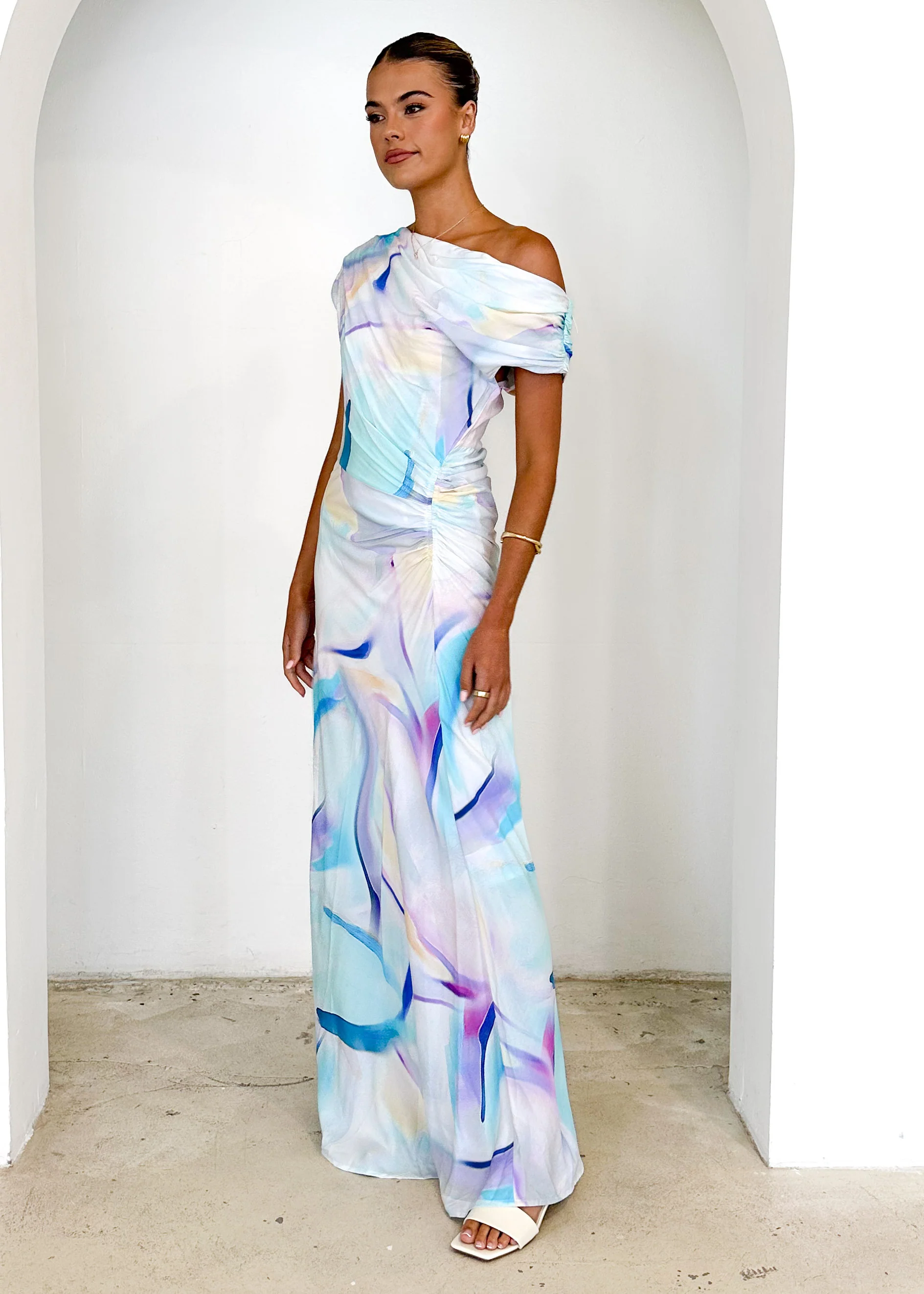 Flirtini One Shoulder Maxi Dress - Blue Swirl - Image 4