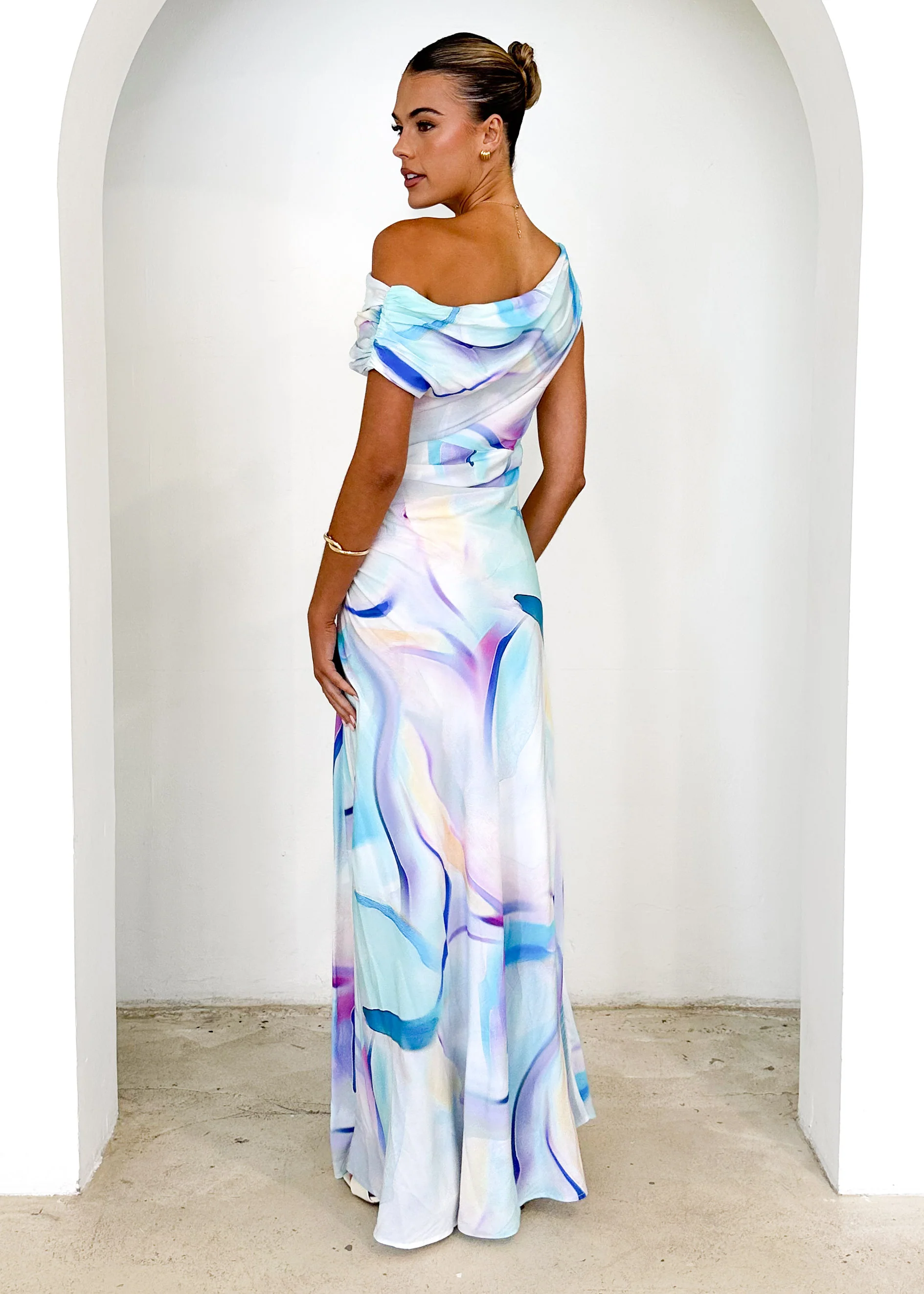 Flirtini One Shoulder Maxi Dress - Blue Swirl - Image 5