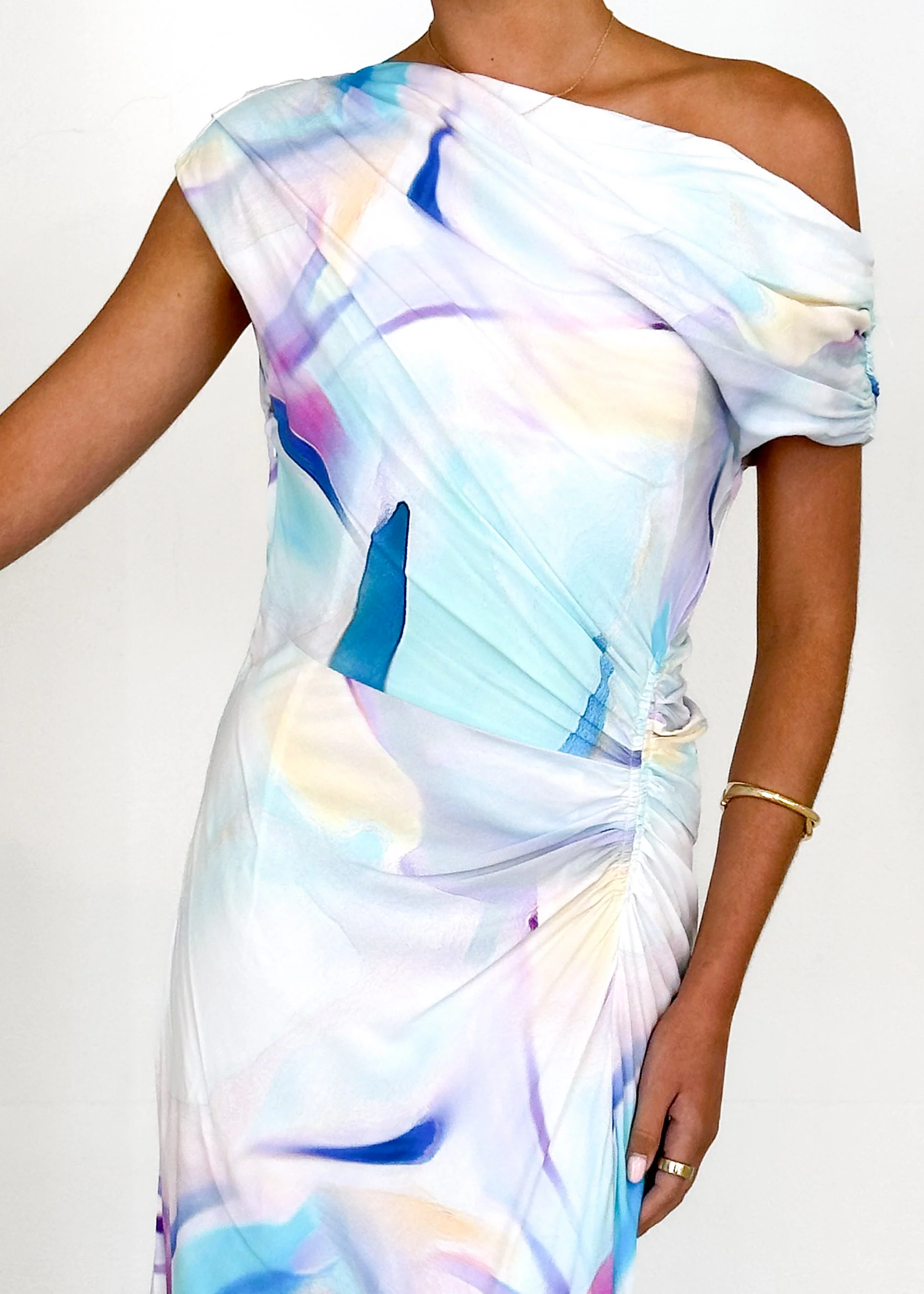 Flirtini One Shoulder Maxi Dress - Blue Swirl - Image 6