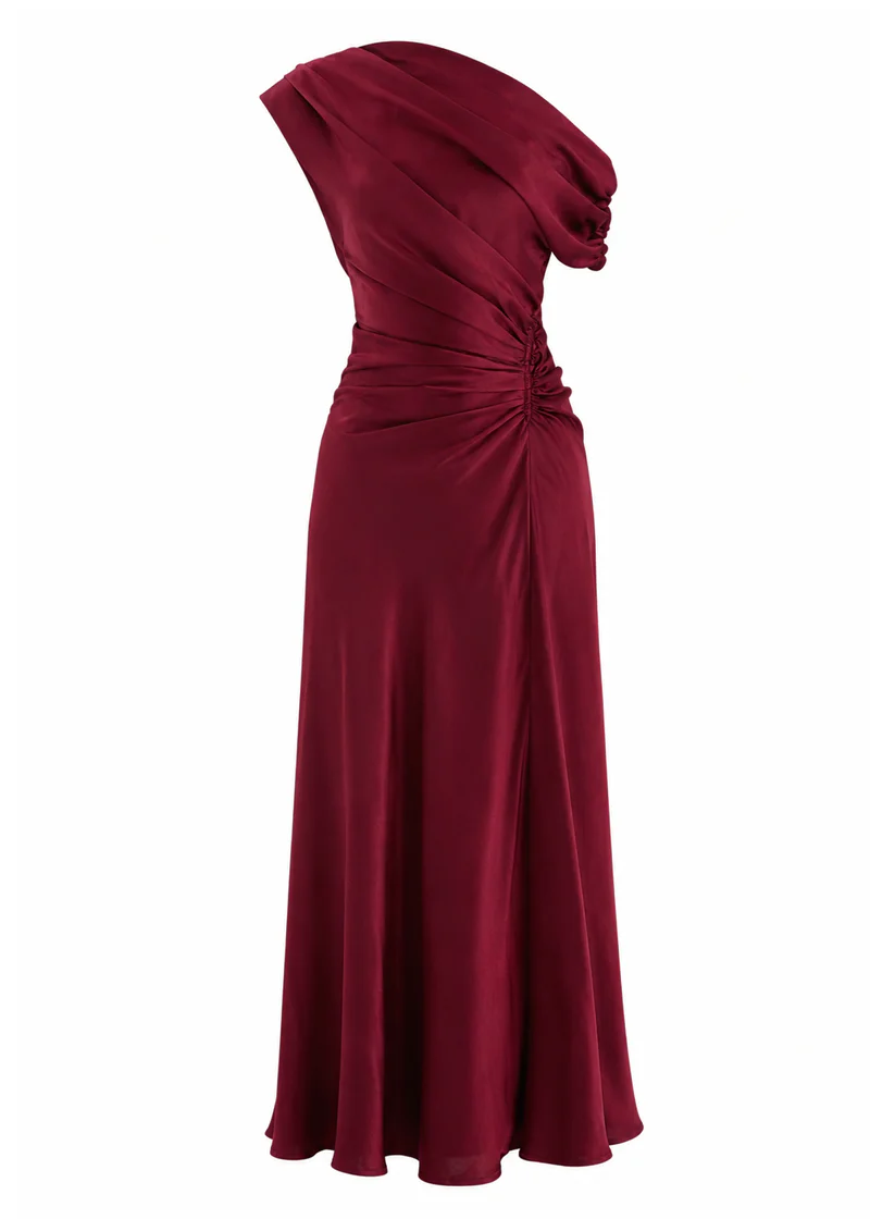 Flirtini One Shoulder Maxi Dress - Burgundy - Image 2