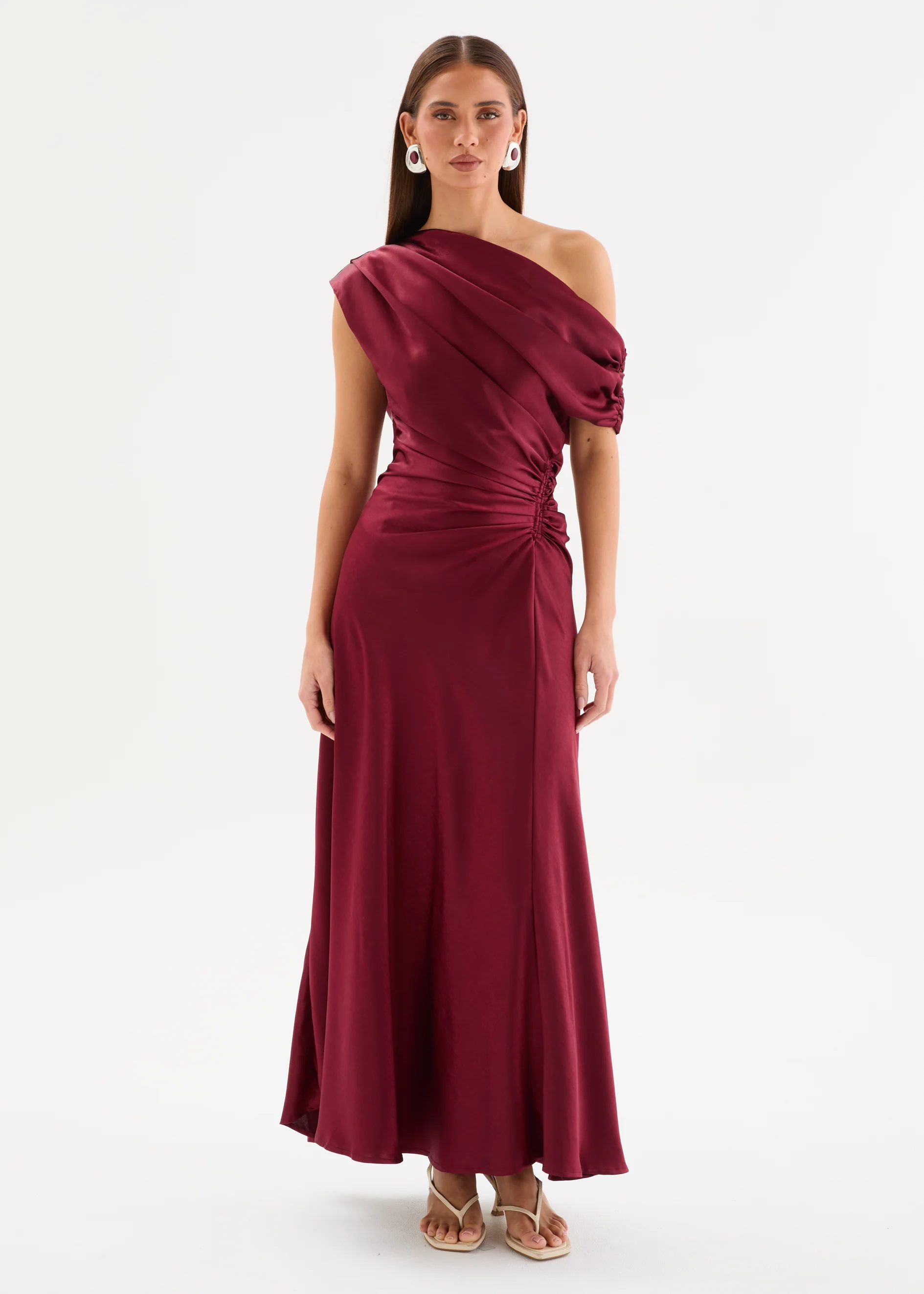 Flirtini One Shoulder Maxi Dress - Burgundy - Image 6