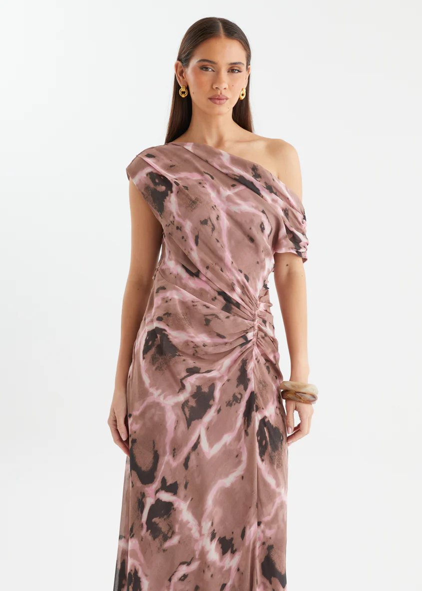 Flirtini One Shoulder Maxi Dress - Chocolate Swirl - Image 3