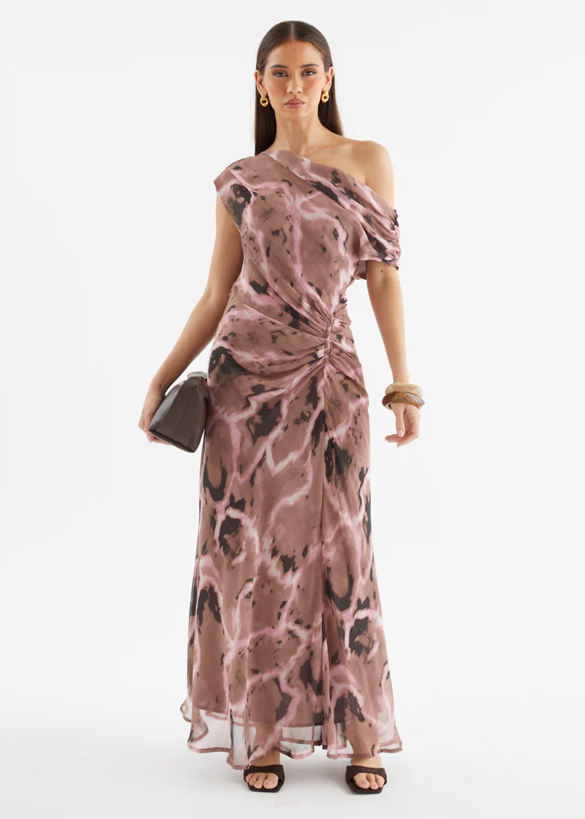 Flirtini One Shoulder Maxi Dress - Chocolate Swirl - Image 4