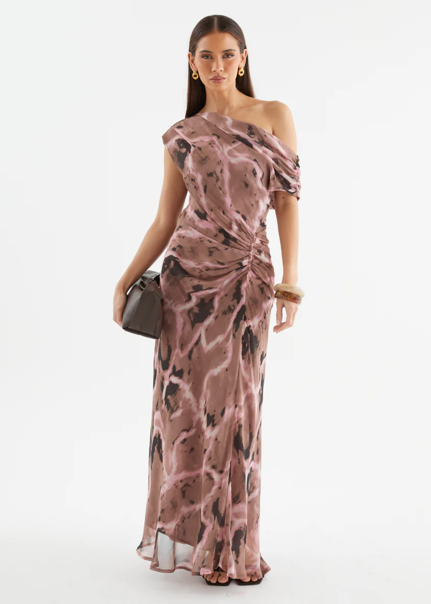Flirtini One Shoulder Maxi Dress - Chocolate Swirl - Image 5