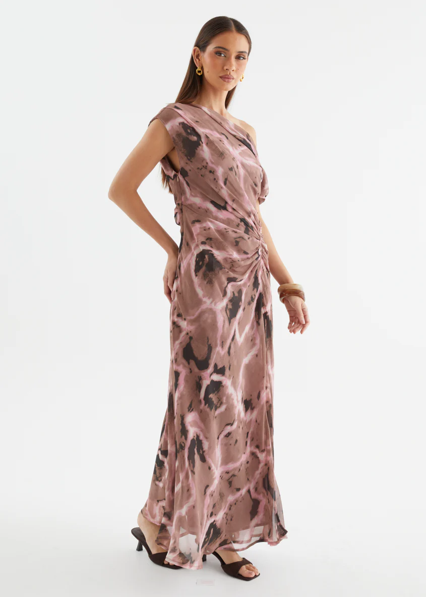 Flirtini One Shoulder Maxi Dress - Chocolate Swirl - Image 6