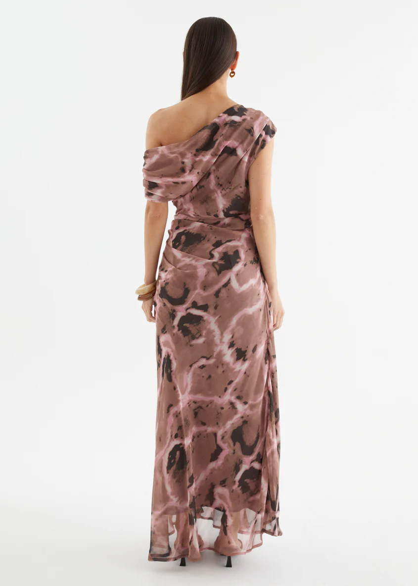 Flirtini One Shoulder Maxi Dress - Chocolate Swirl - Image 7
