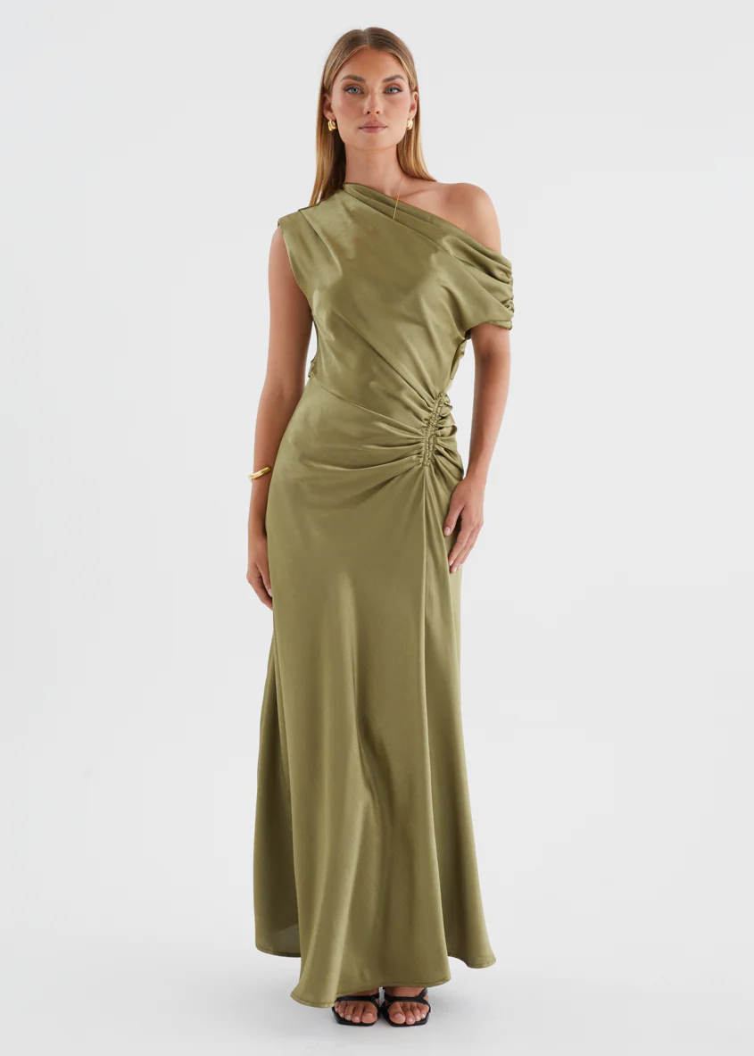 Flirtini One Shoulder Maxi Dress - Olive