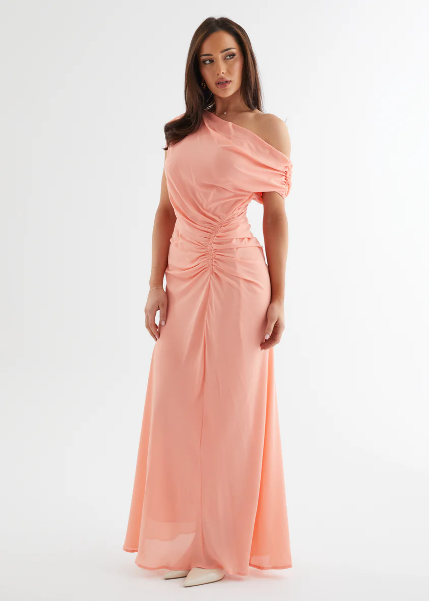 Flirtini One Shoulder Maxi Dress - Peach - Image 14