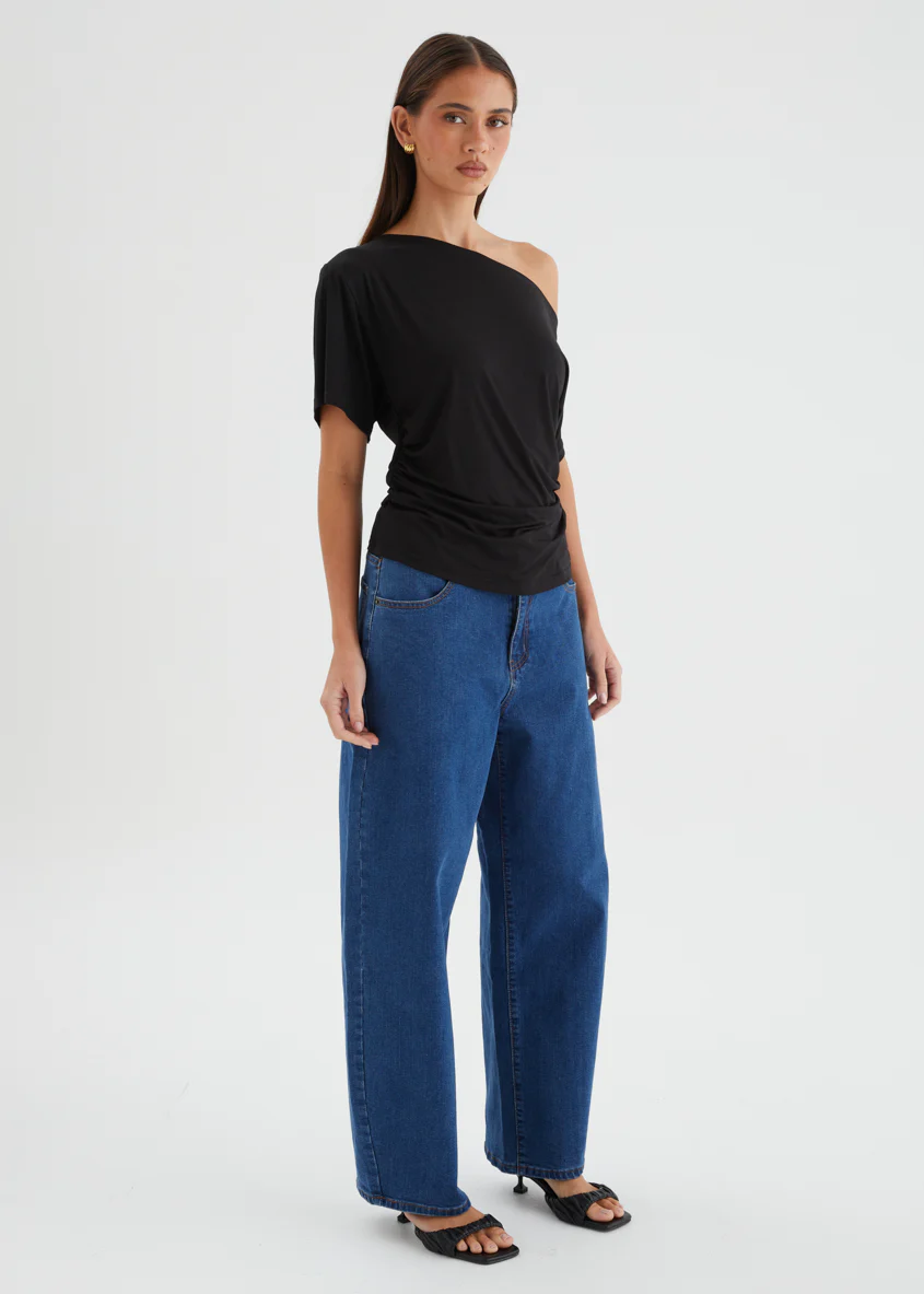 Haley Drop Shoulder Top - Black - Image 5