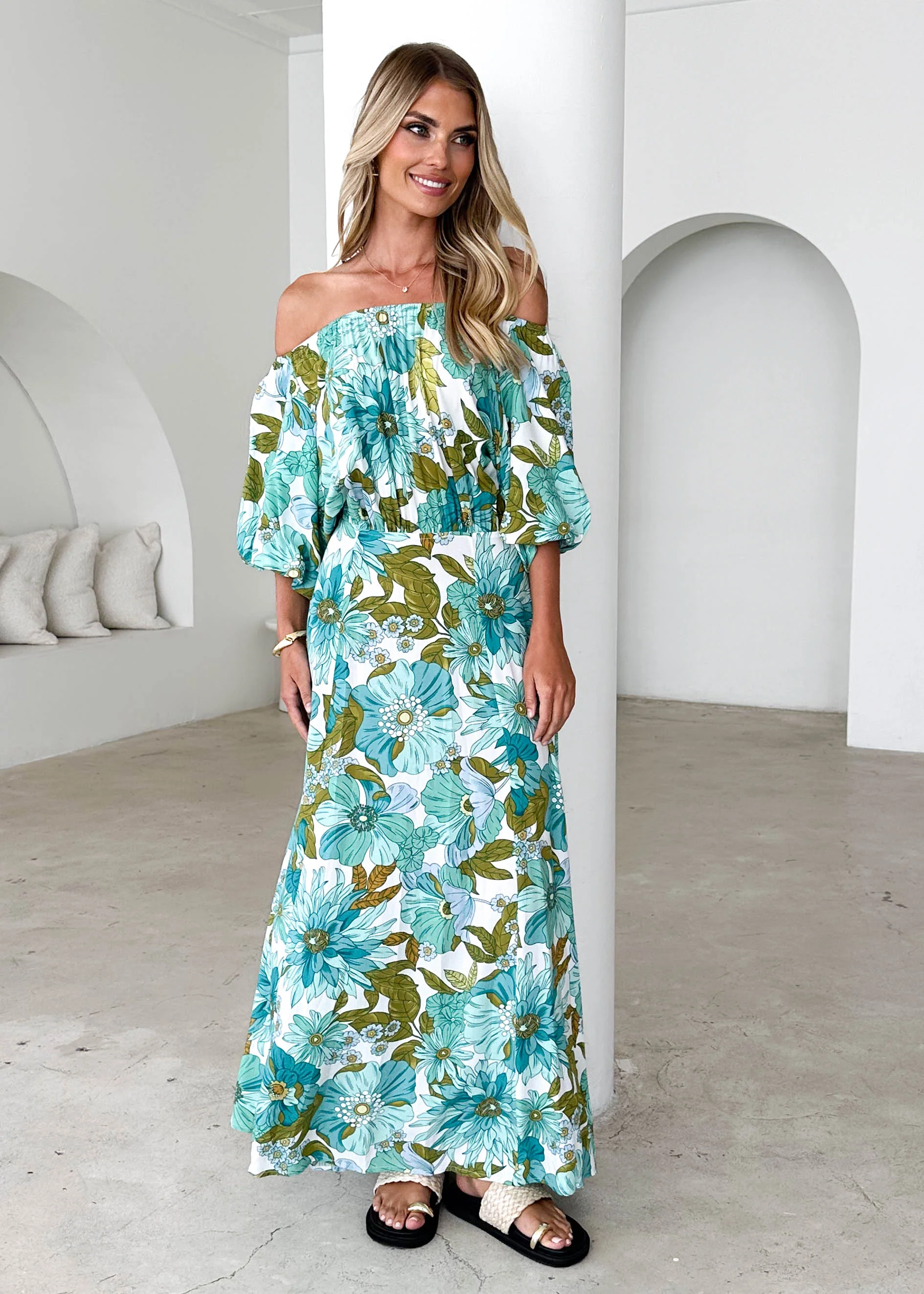 Hallie Off Shoulder Maxi Dress - Amaya Green - Image 2