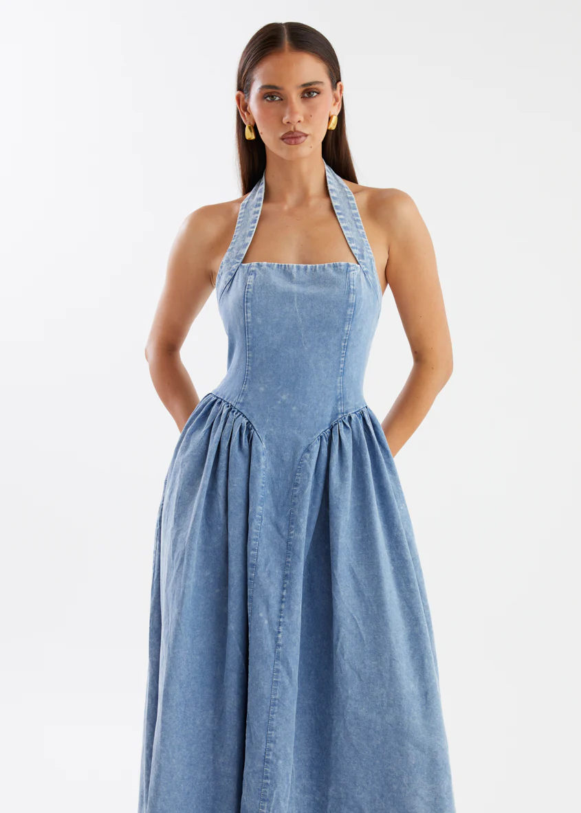 Harleen Halter Midi Dress - Blue Wash - Image 4