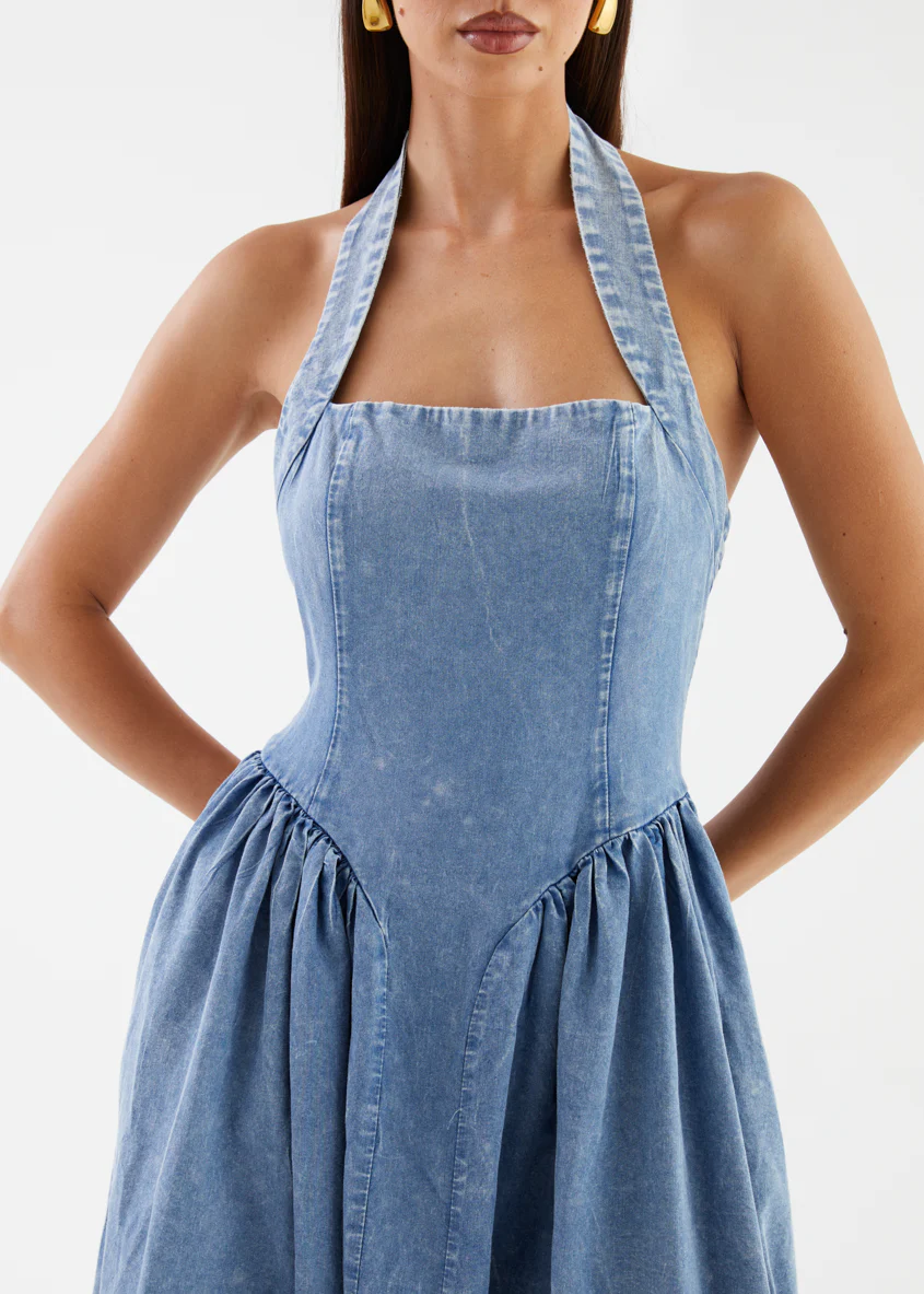 Harleen Halter Midi Dress - Blue Wash - Image 9